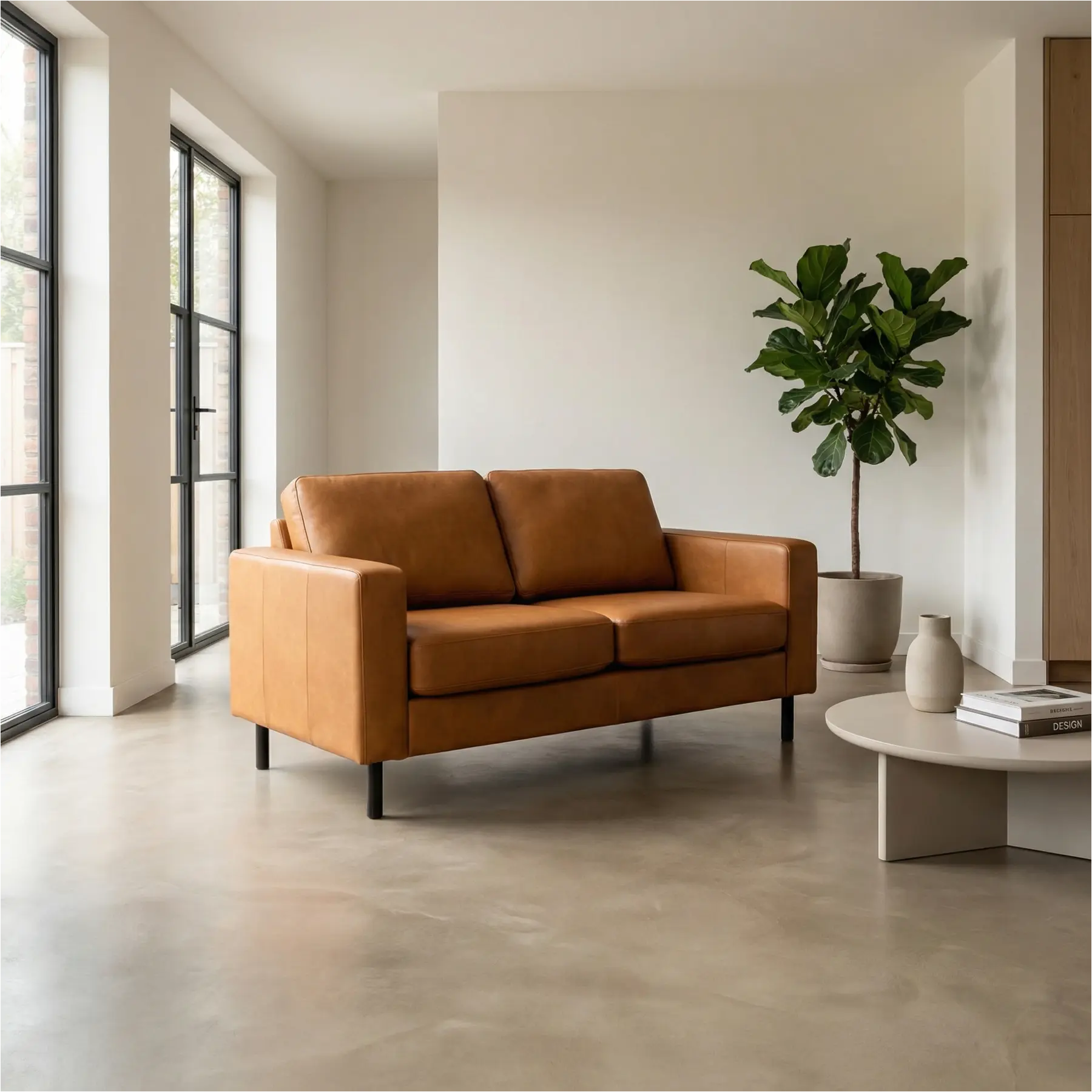 afbeelding van Leren bank Match - 2 zits - Granada Sahara (cognac) - Poten staal zwart