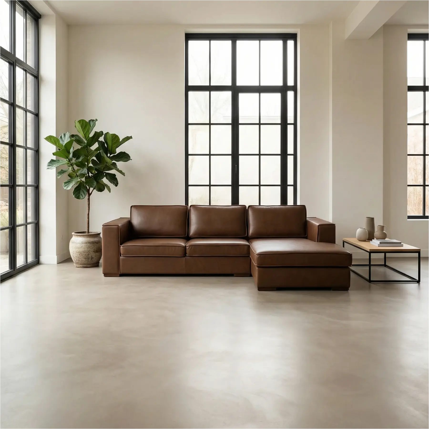 afbeelding van Leren hoekbank Fine - 2,5 zits arm links + longchair rechts - Elegance Brown (bruin) - Poten hout bruin