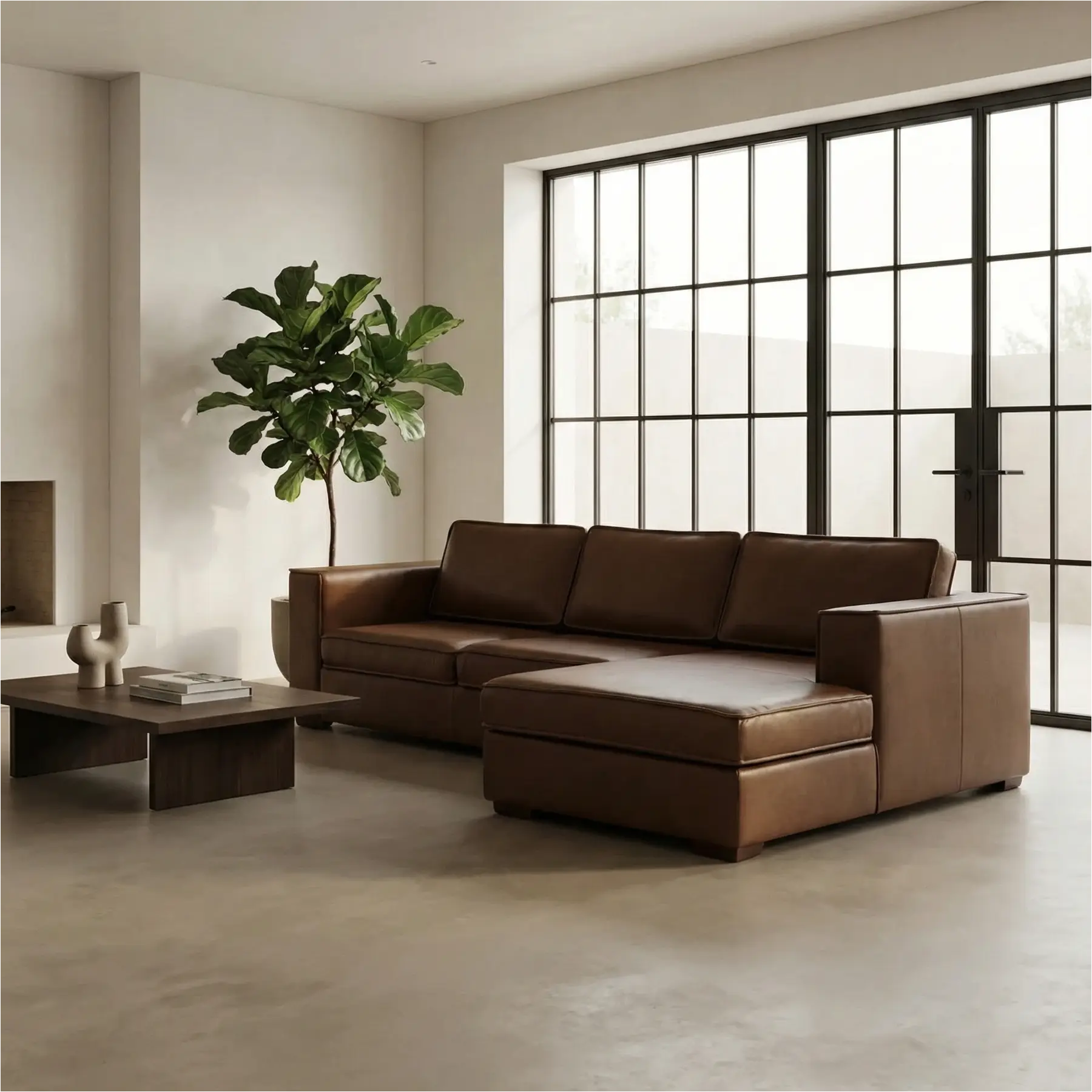 afbeelding van Leren hoekbank Fine - 2 zits + longchair