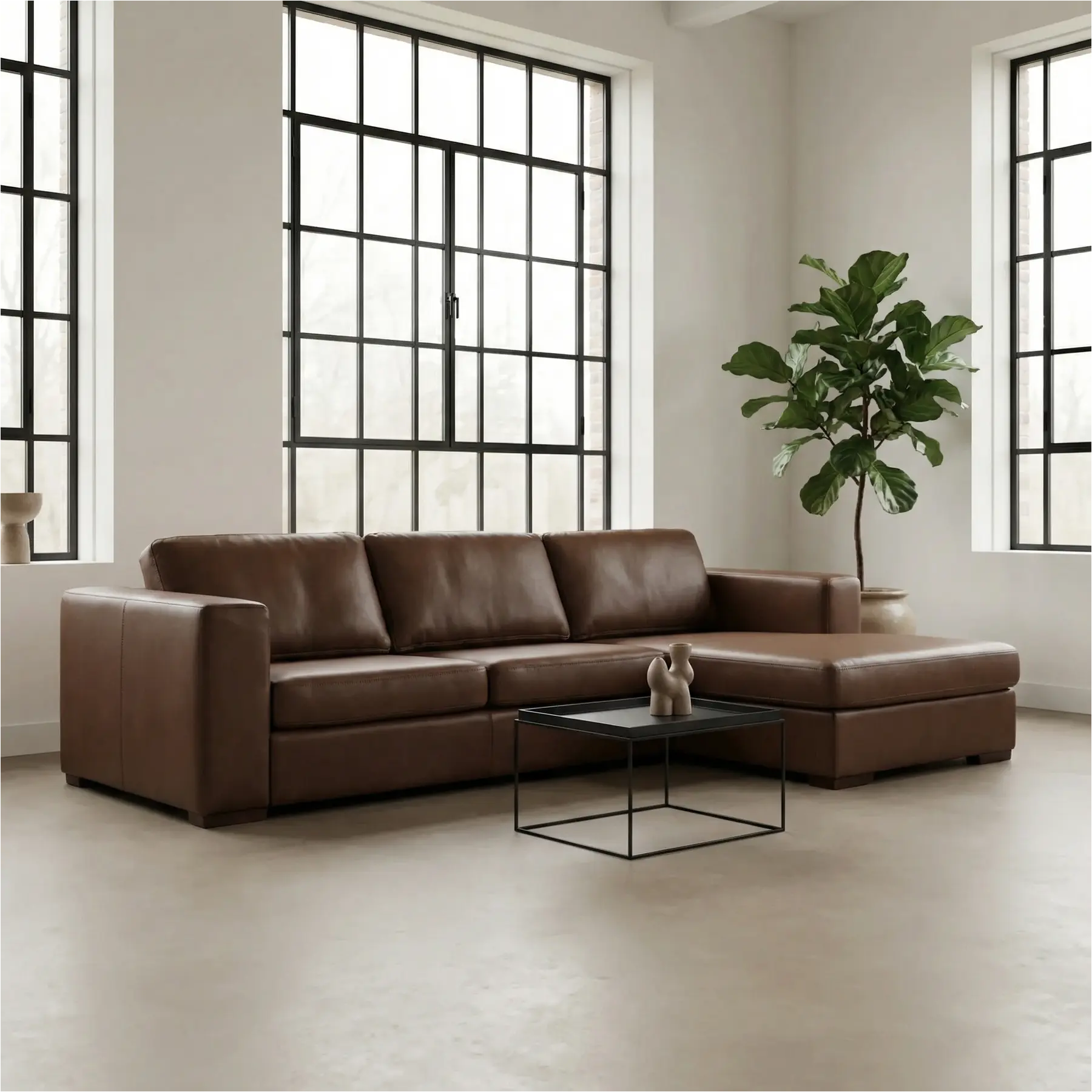 afbeelding van Leren hoekbank Flow - 2,5 zits + longchair