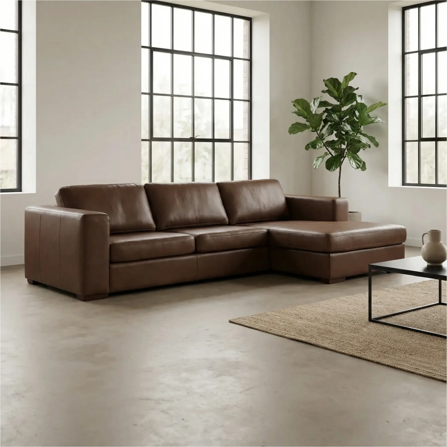 afbeelding van Leren hoekbank Flow - 2 zits + longchair