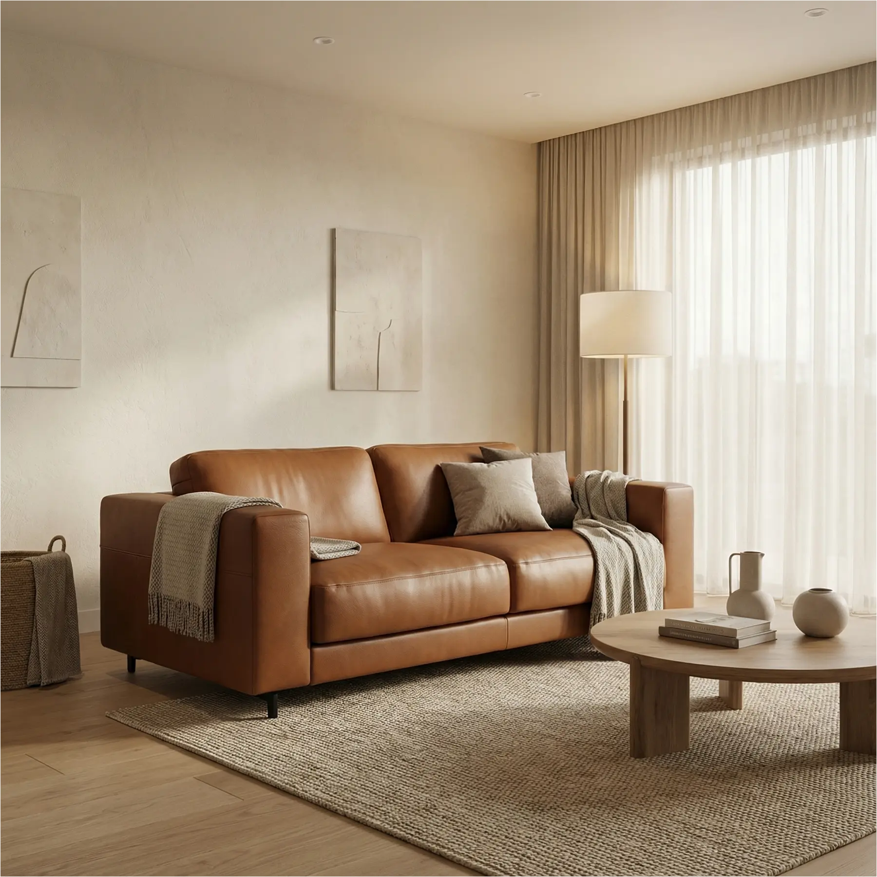 afbeelding van Leren bank Clear - 2,5 zits - Elegance Cognac (cognac) - Poten staal zwart