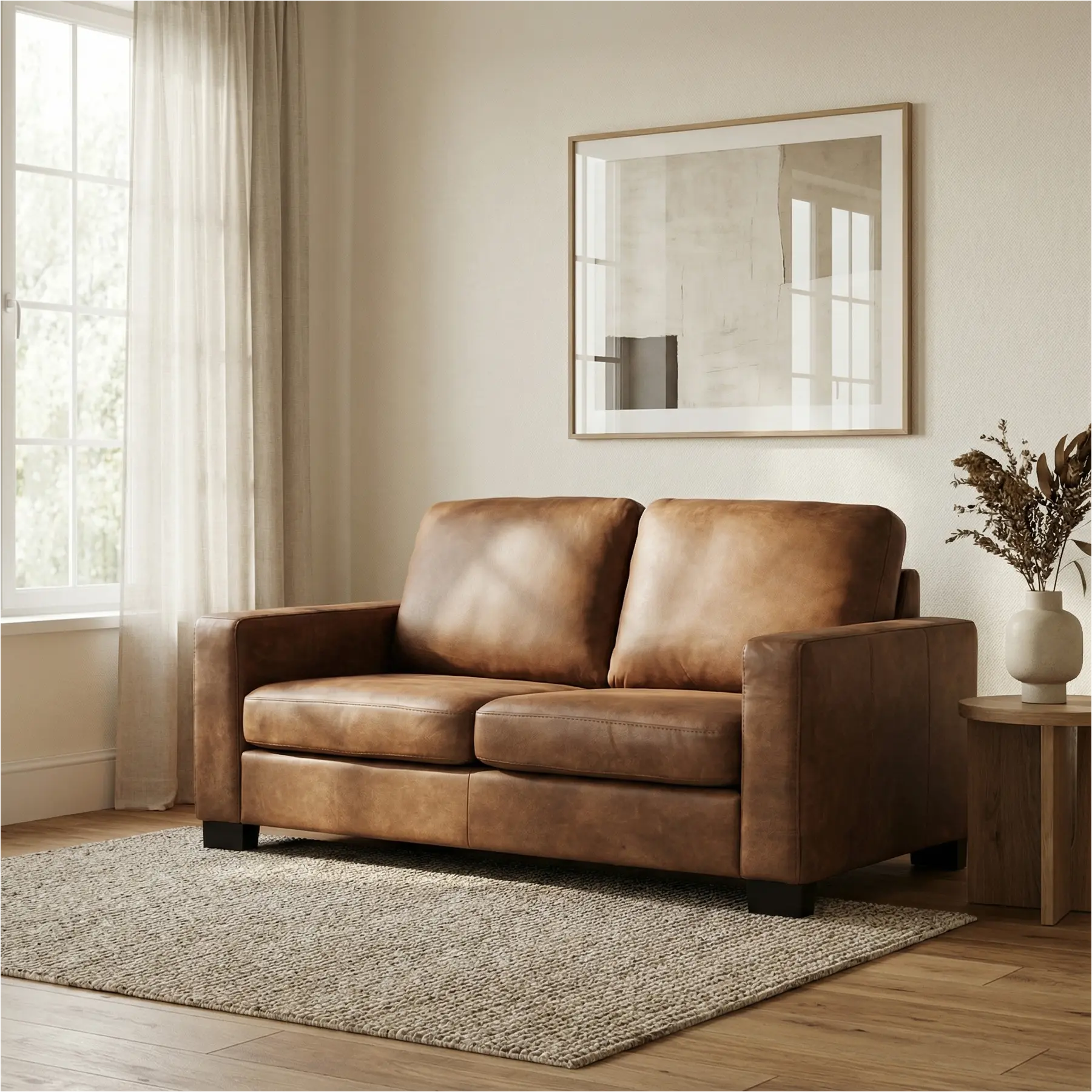 afbeelding van Leren bank Energy - 2 zits - Kenia Brown (bruin) - Poten hout bruin