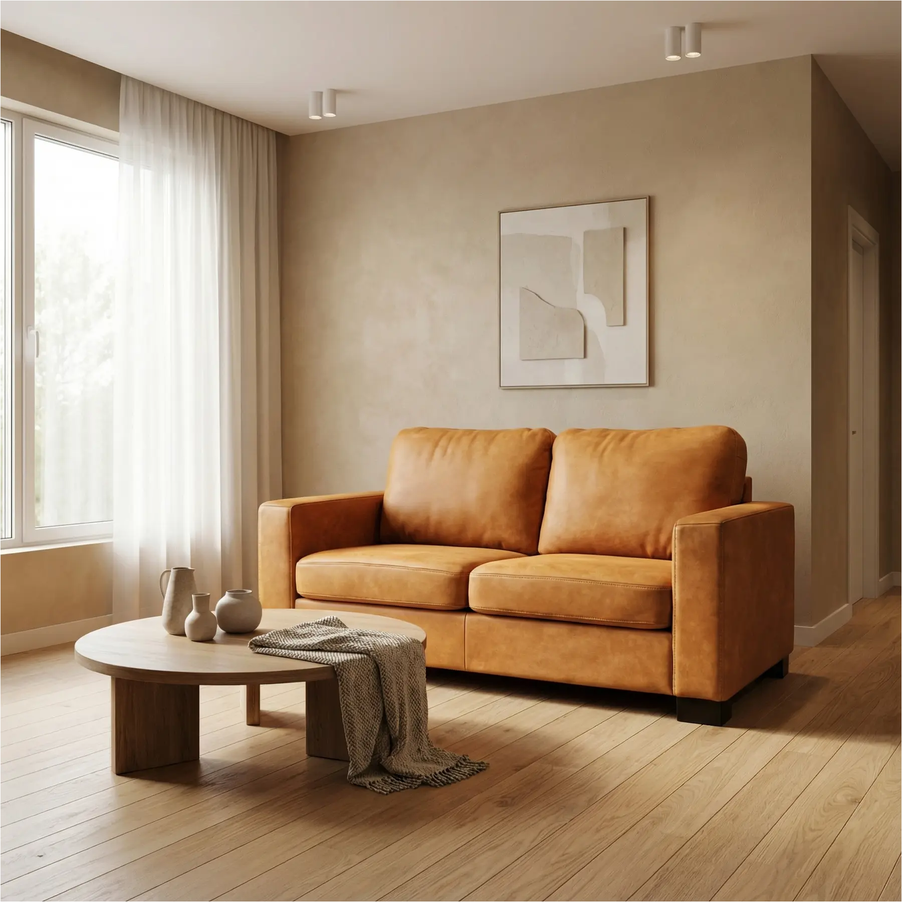 afbeelding van Leren bank Energy - 2 zits - Kenia Cognac (cognac) - Poten hout bruin