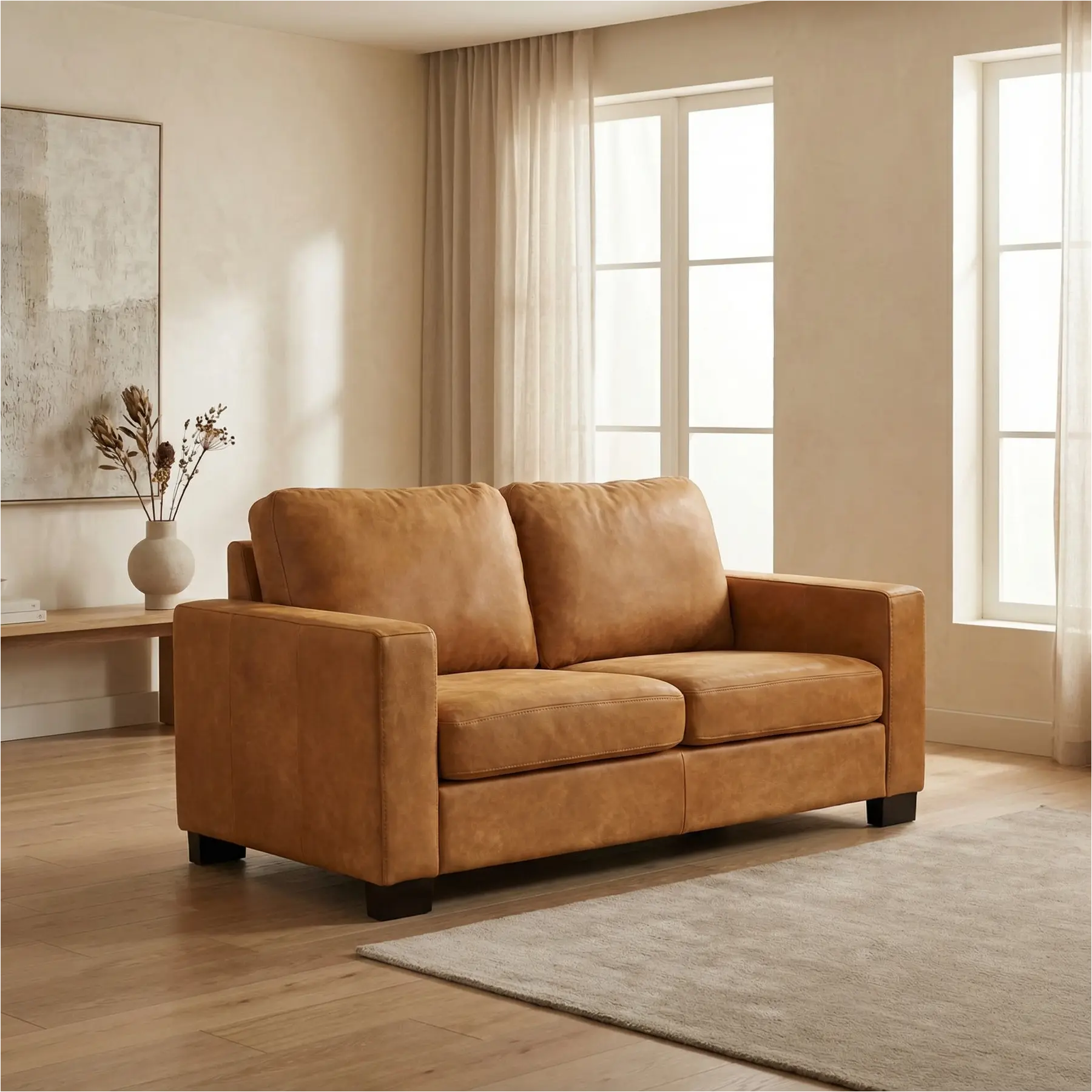 afbeelding van Leren bank Energy - 2 zits - Kenia Cognac (cognac) - Poten hout zwart