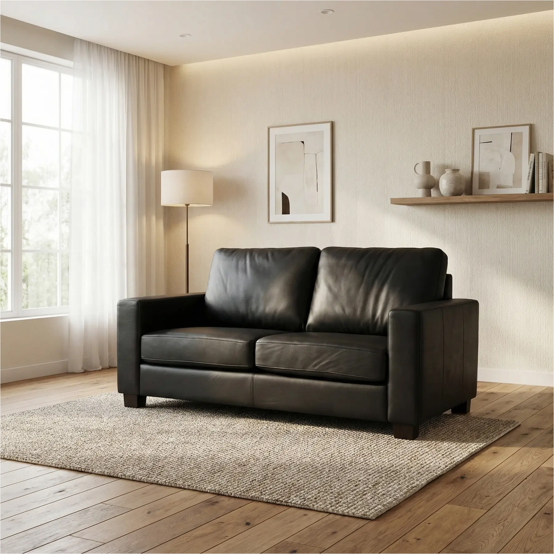 afbeelding van Leren bank Energy - 2 zits - Toledo Nero (zwart) - Poten hout zwart