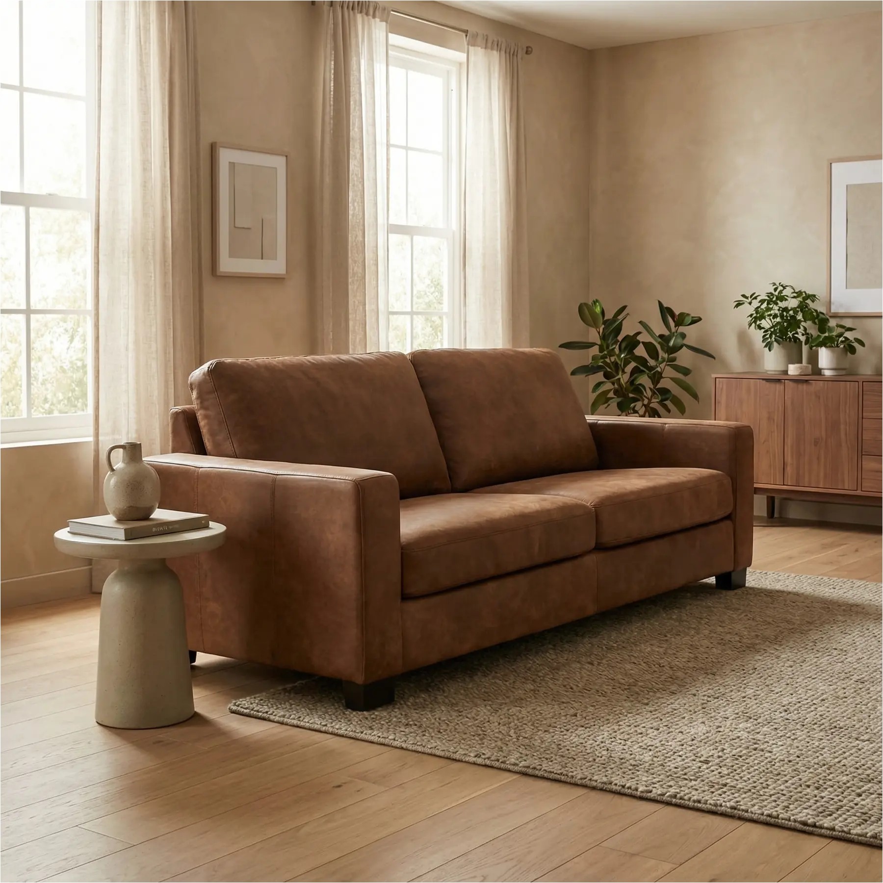 afbeelding van Leren bank Energy - 3 zits - Kenia Brown (bruin) - Poten hout bruin