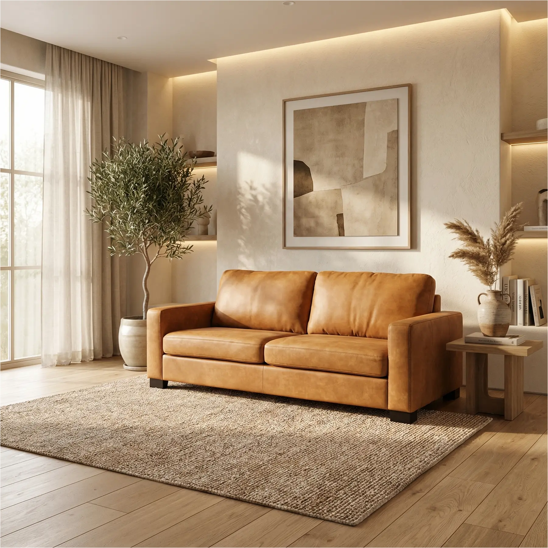 afbeelding van Leren bank Energy - 3 zits - Kenia Cognac (cognac) - Poten hout bruin