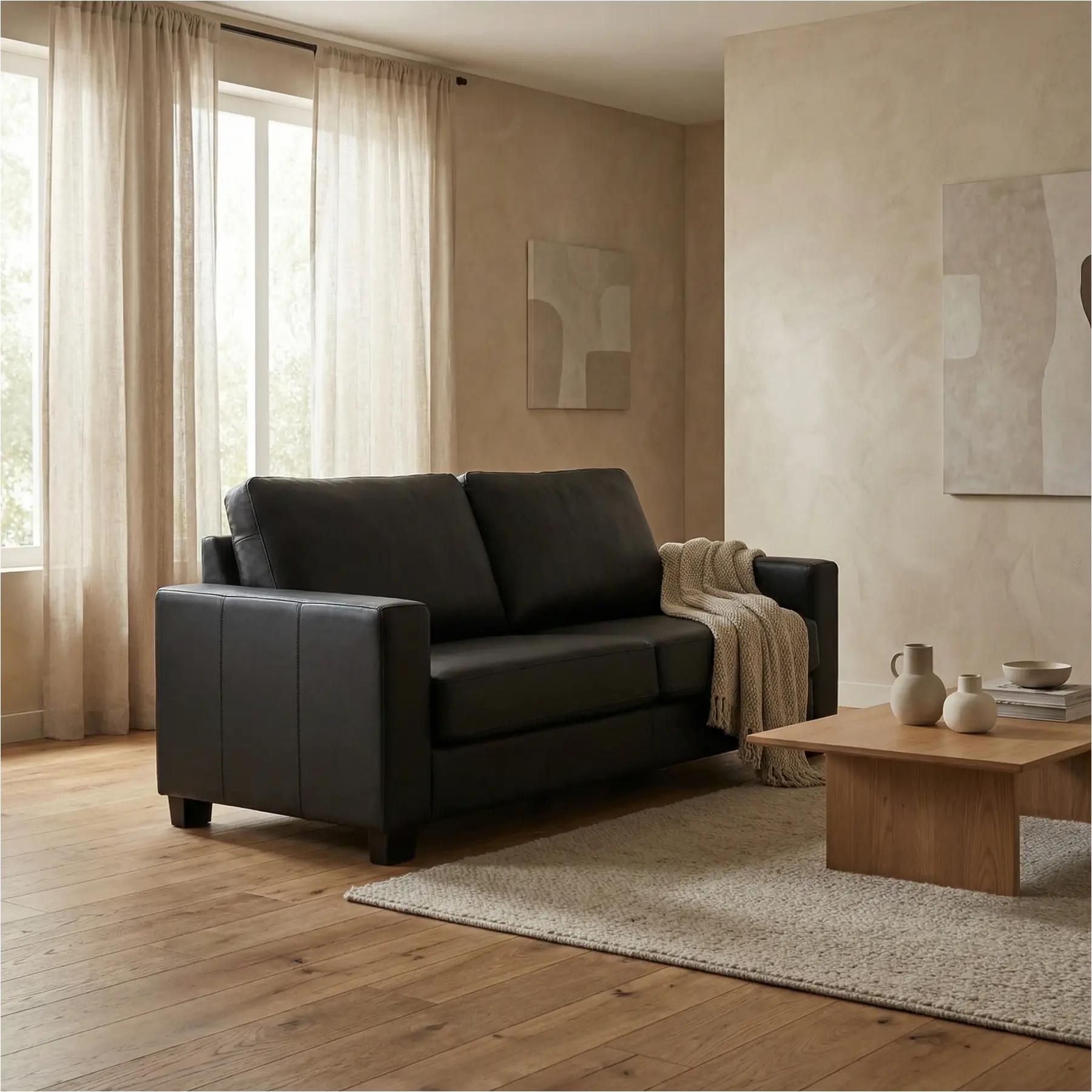 afbeelding van Leren bank Energy - 3 zits - Toledo Nero (zwart) - Poten hout zwart