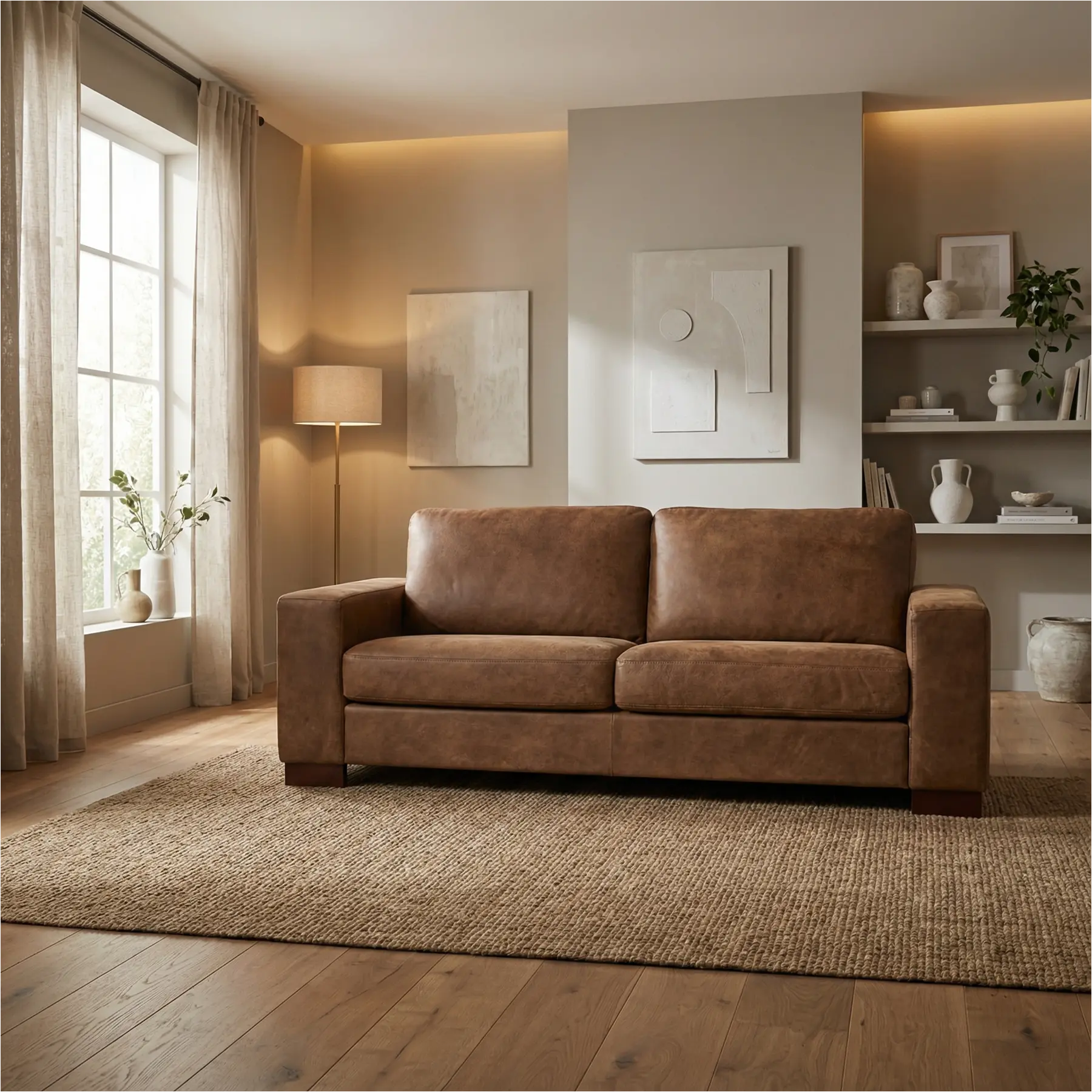 afbeelding van Leren bank Enjoy - 2,5 zits - Kenia Brown (bruin) - Poten hout bruin