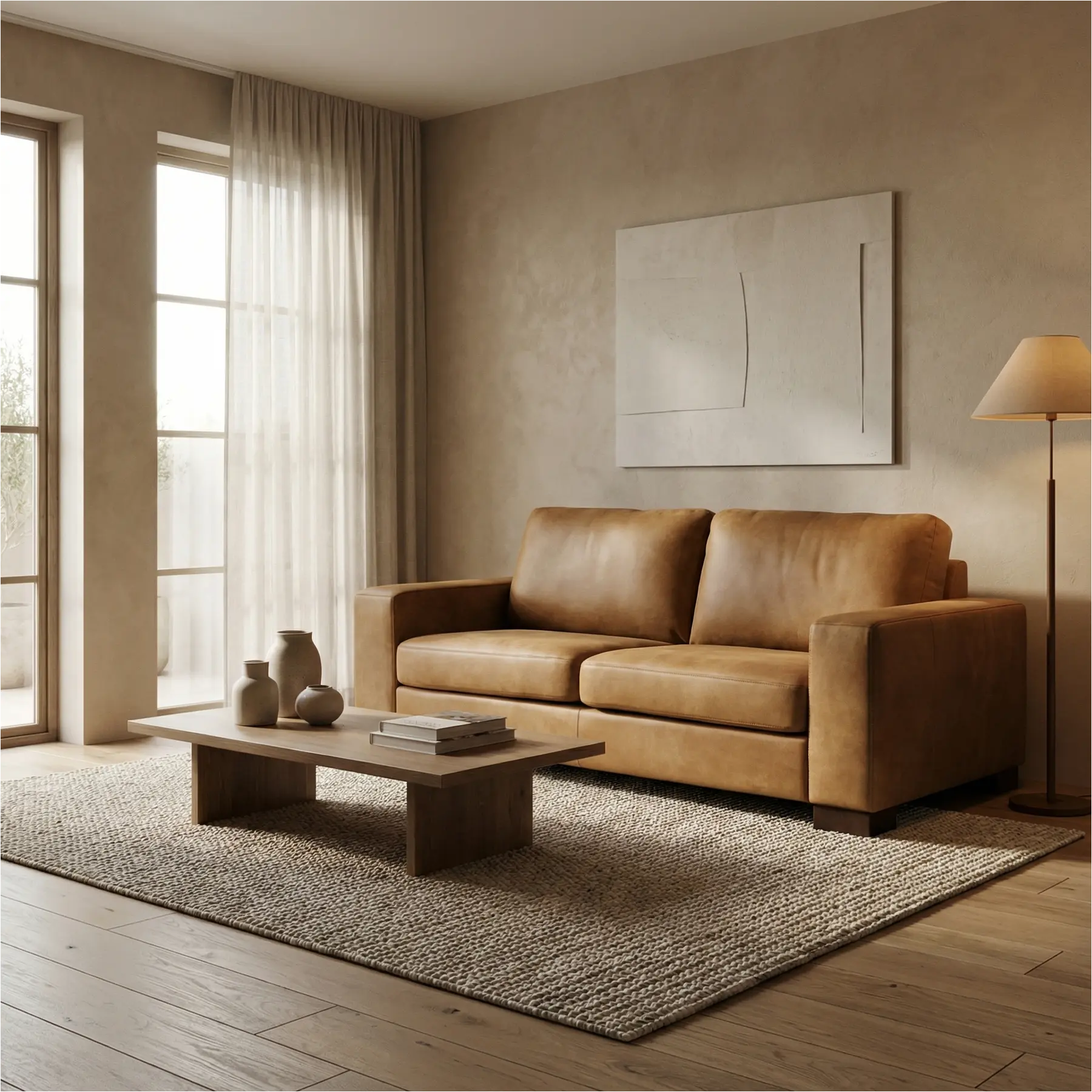 afbeelding van Leren bank Enjoy - 2,5 zits - Kenia Walnut (cognac) - Poten hout bruin