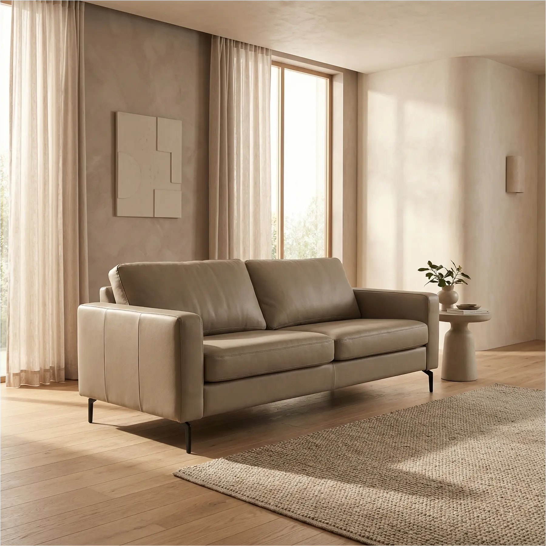 afbeelding van Leren bank Match - 2,5 zits - Toledo Mocca (taupe/bruin) - Poten staal zwart