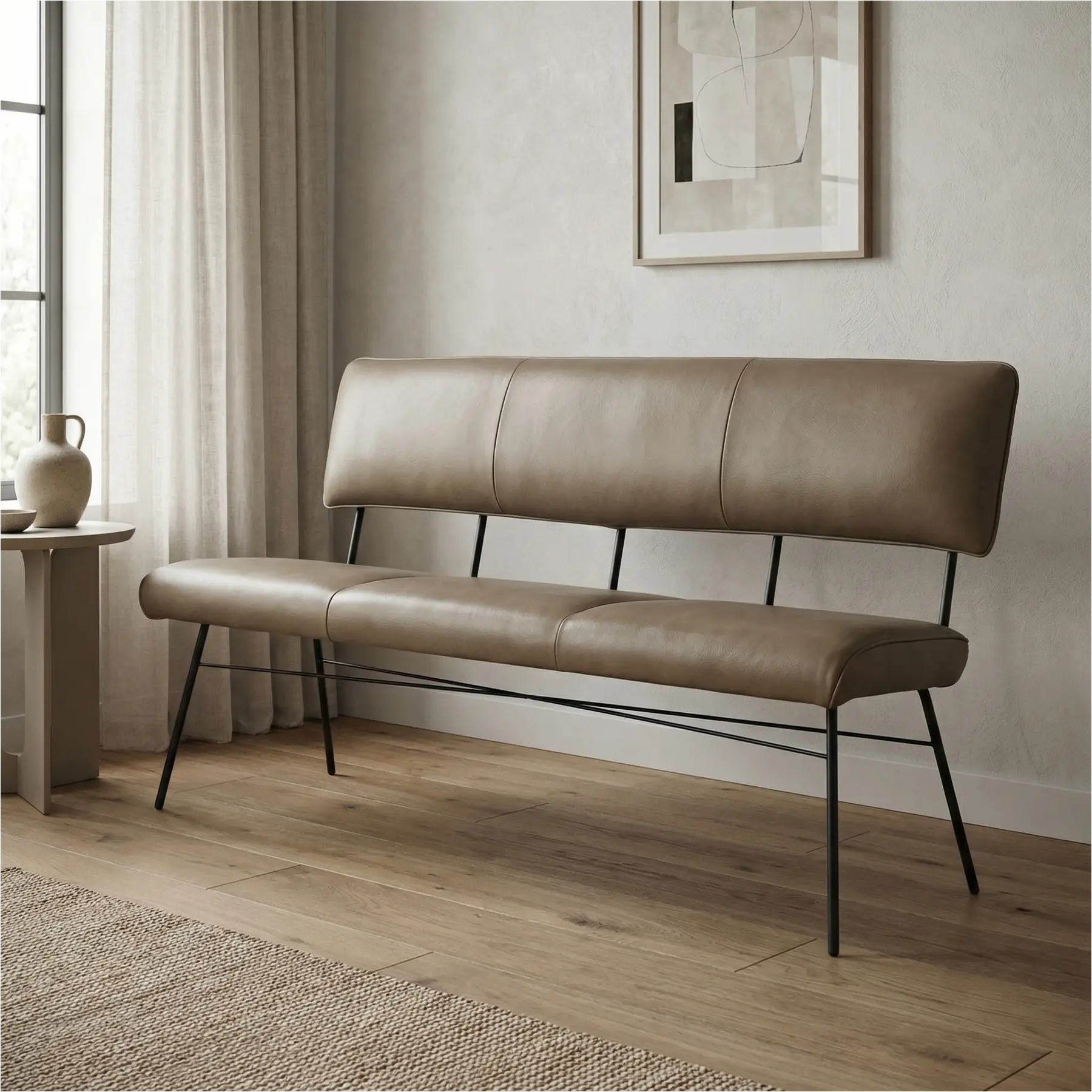 afbeelding van Leren eetkamerbank Solid