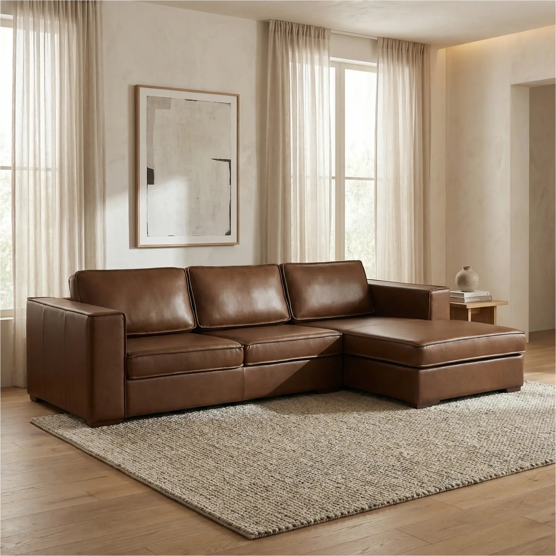 afbeelding van Leren hoekbank Fine - 2 zits + longchair