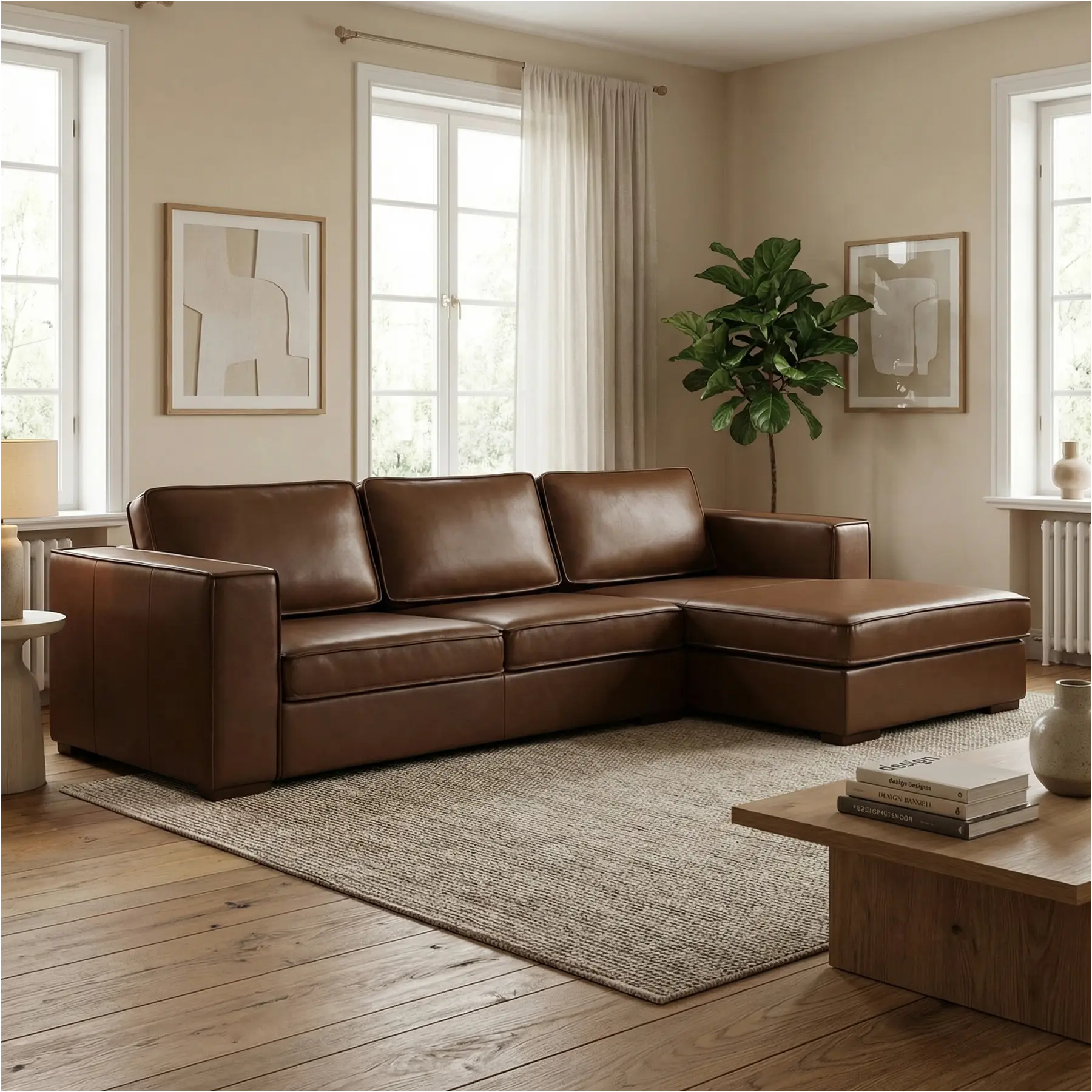 afbeelding van Leren hoekbank Fine - 2 zits + longchair