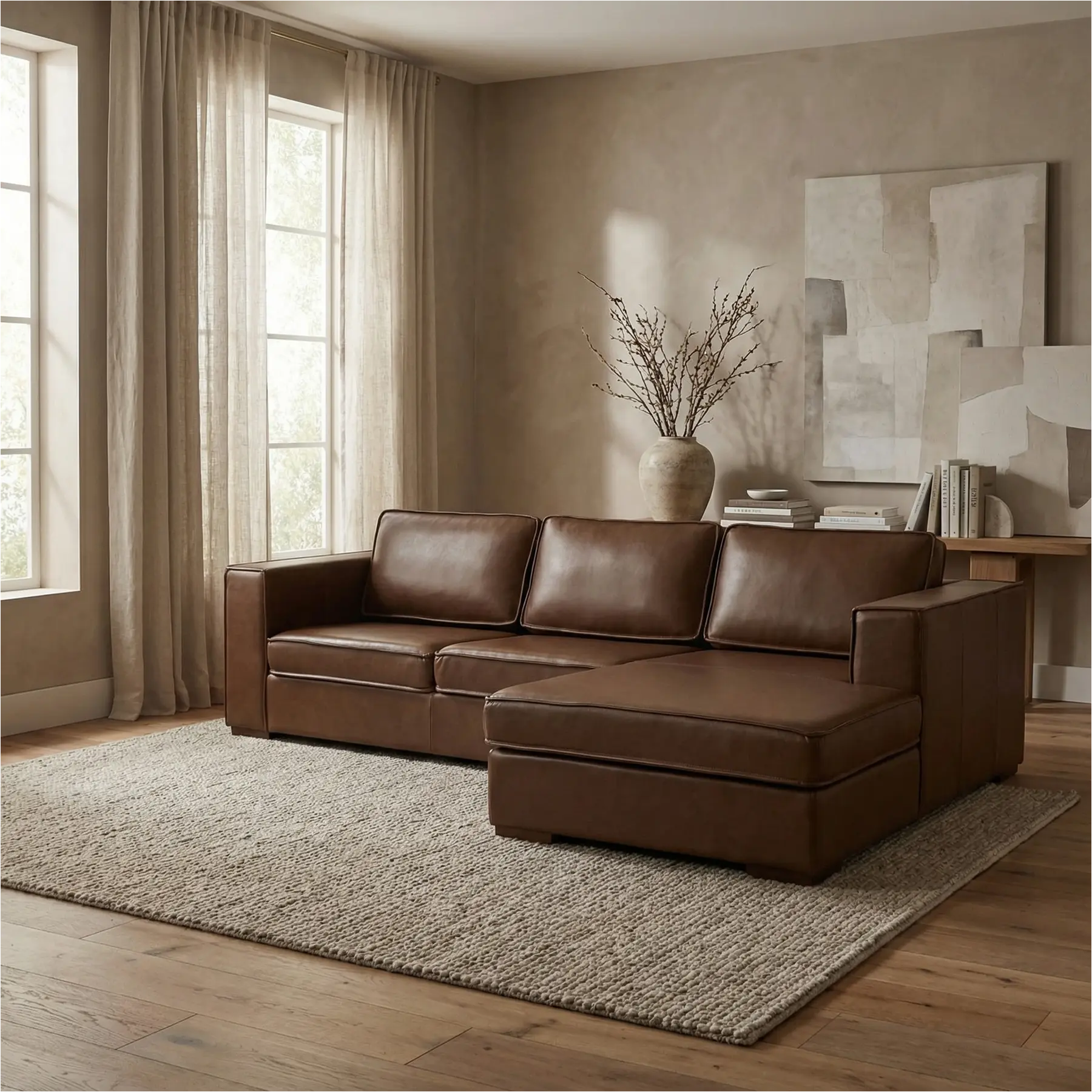 afbeelding van Leren hoekbank Fine - 3 zits + longchair