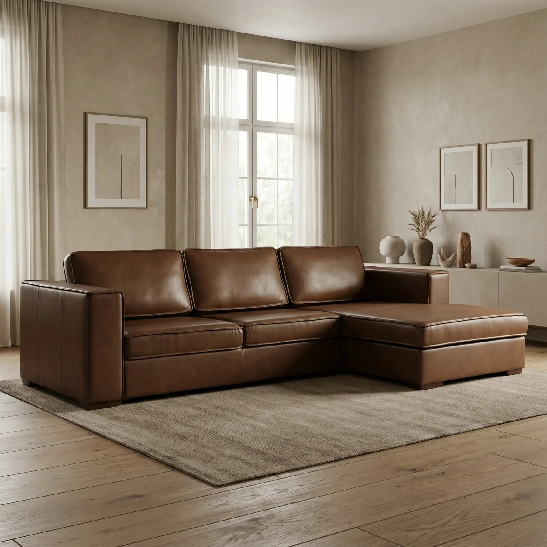 afbeelding van Leren hoekbank Fine - 3 zits + longchair