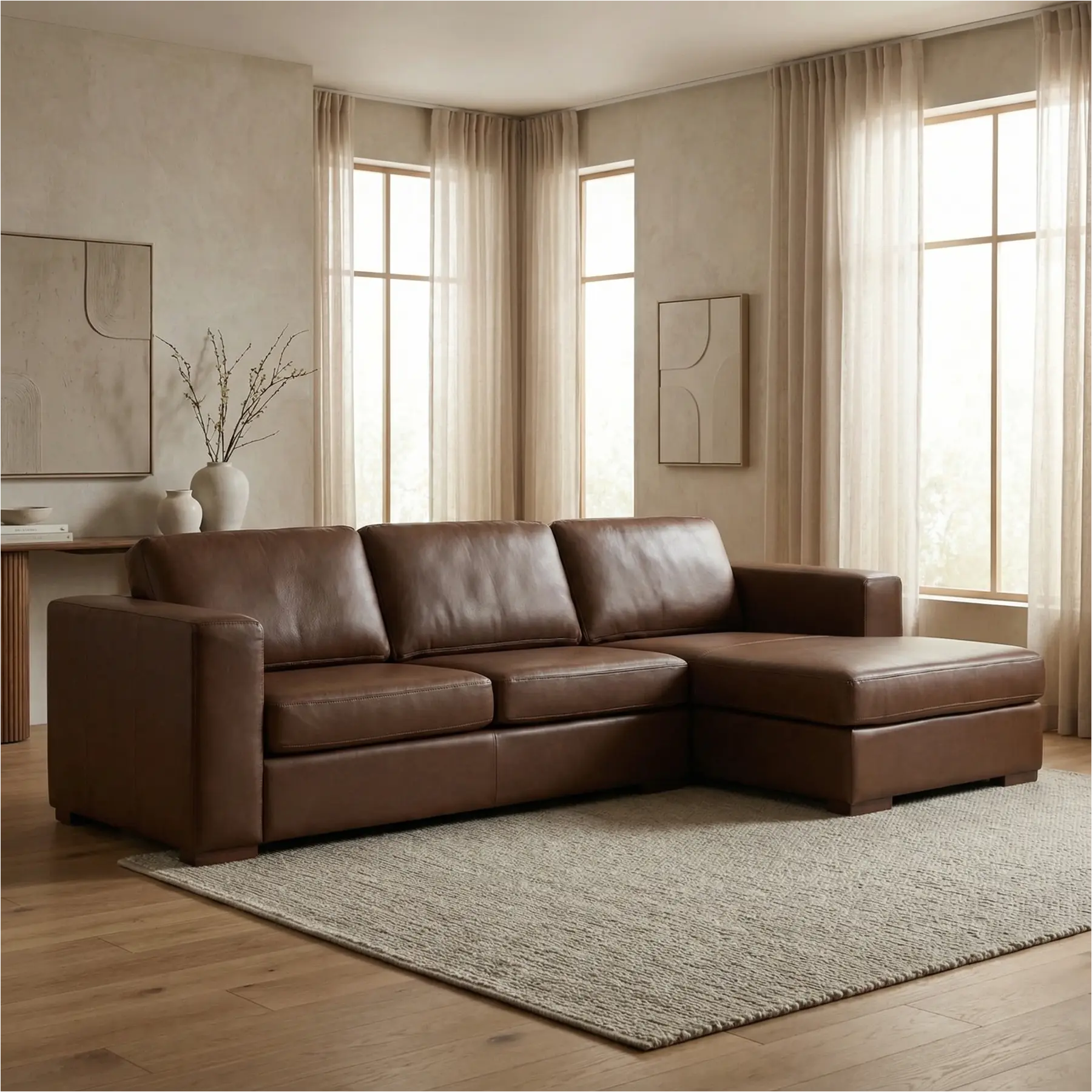 afbeelding van Leren hoekbank Flow - 2 zits + longchair