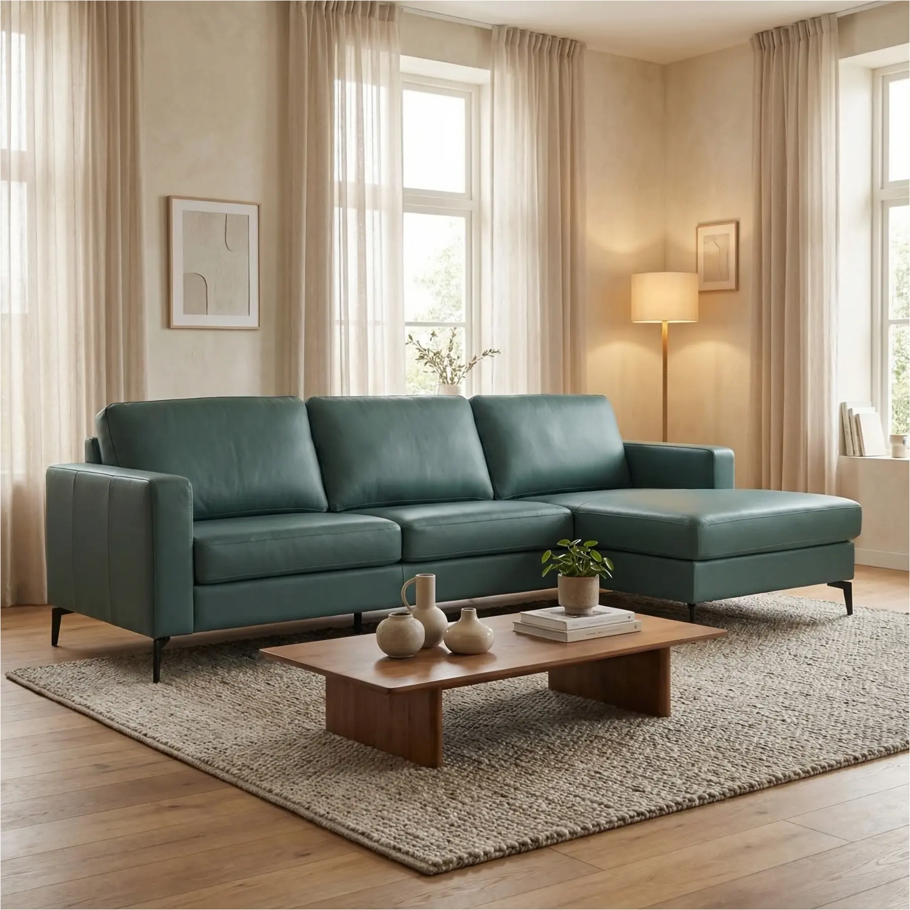 afbeelding van Leren hoekbank Match - 2.5-zits arm links + Longchair arm rechts - Toledo Whale (blauw/grijs) - Poten staal zwart