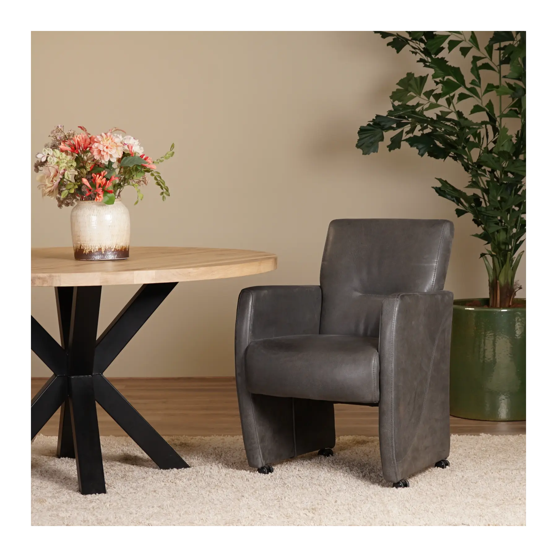 afbeelding van Leren eetkamerstoel Pleasure