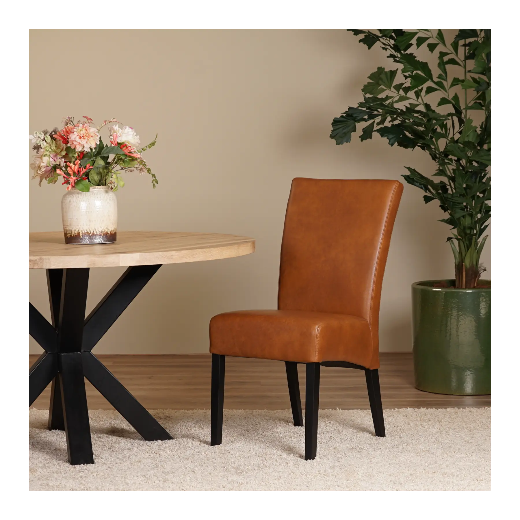 afbeelding van Leren eetkamerstoel Just