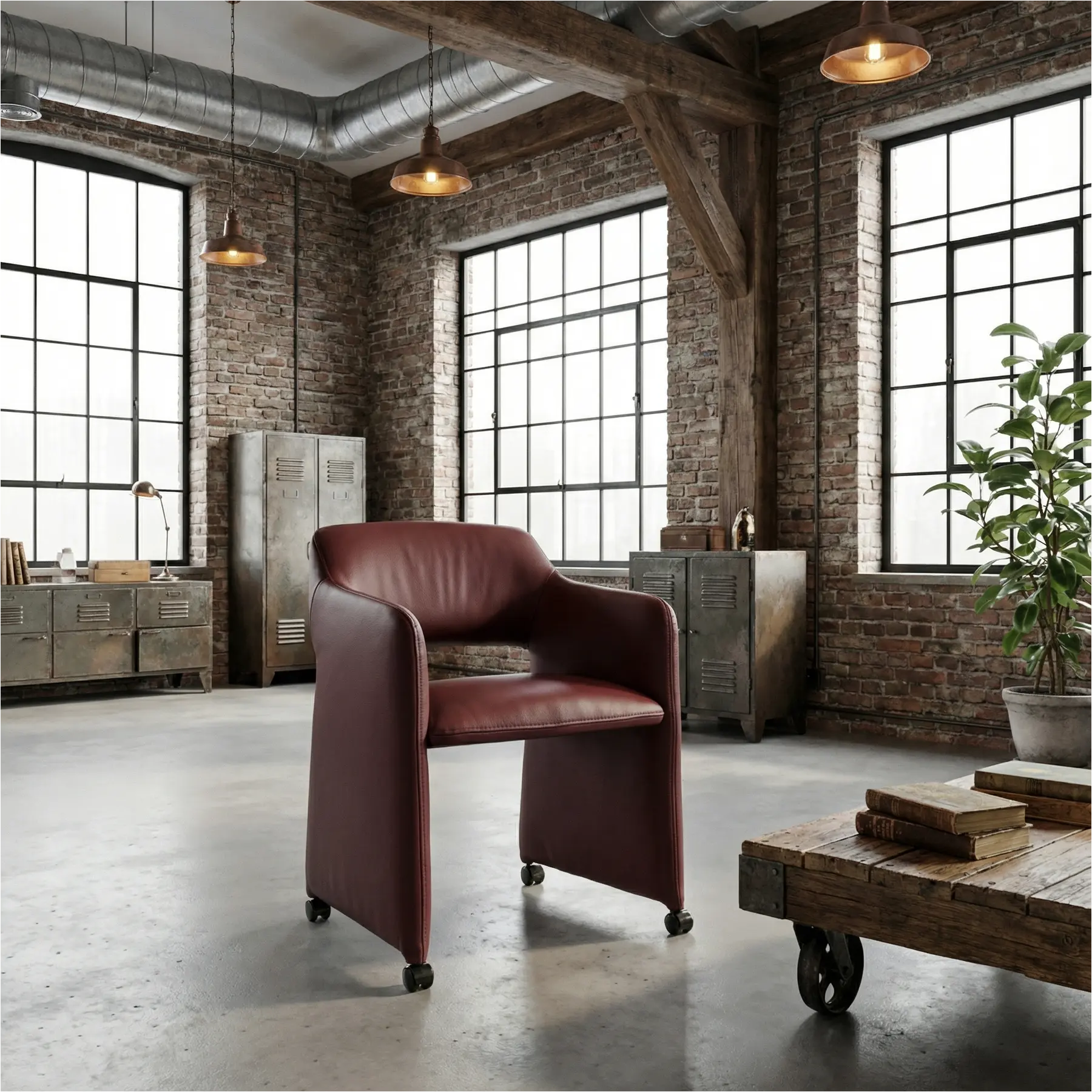 afbeelding van Leren eetkamerstoel Icon - Toledo Bordeaux (donkerrood)