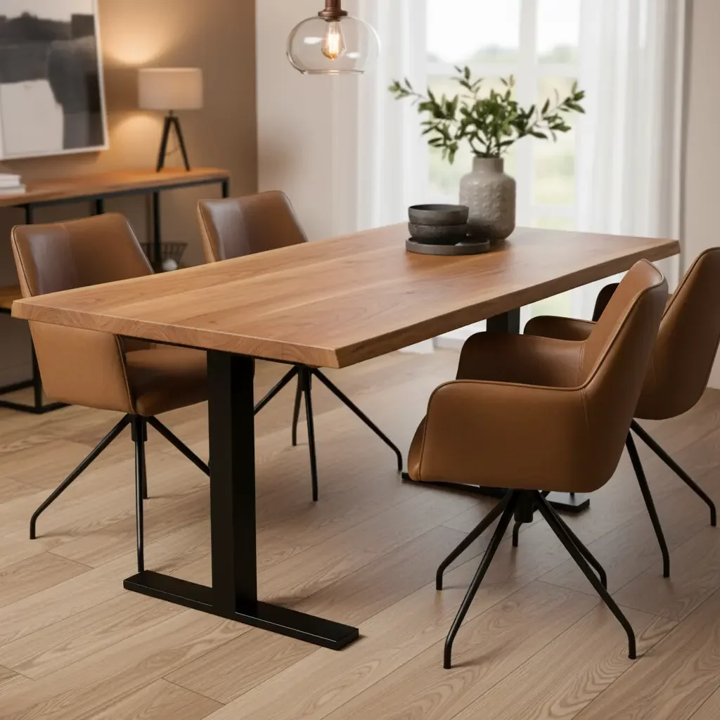 afbeelding van Leren draaibare eetkamerstoel Wave