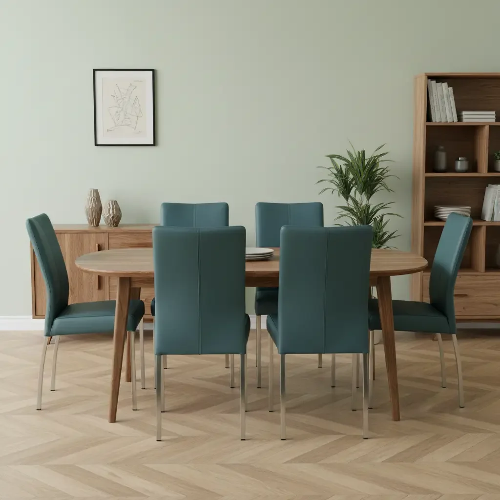 afbeelding van Leren eetkamerstoel Comfort - Toledo Whale (blauw/grijs) - Poten staal vierkant RVS