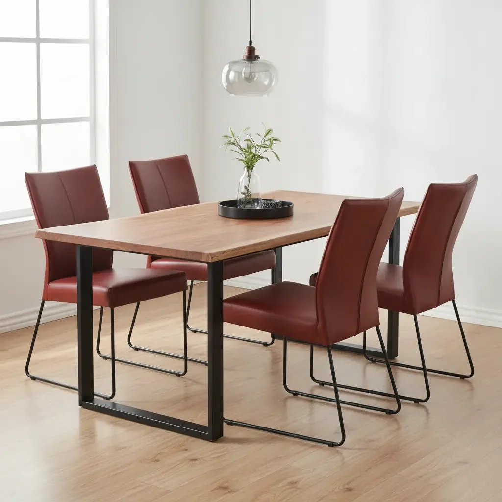 afbeelding van Leren eetkamerstoel Mate - Granada Rouge (rood) - U-poot staal rond zwart