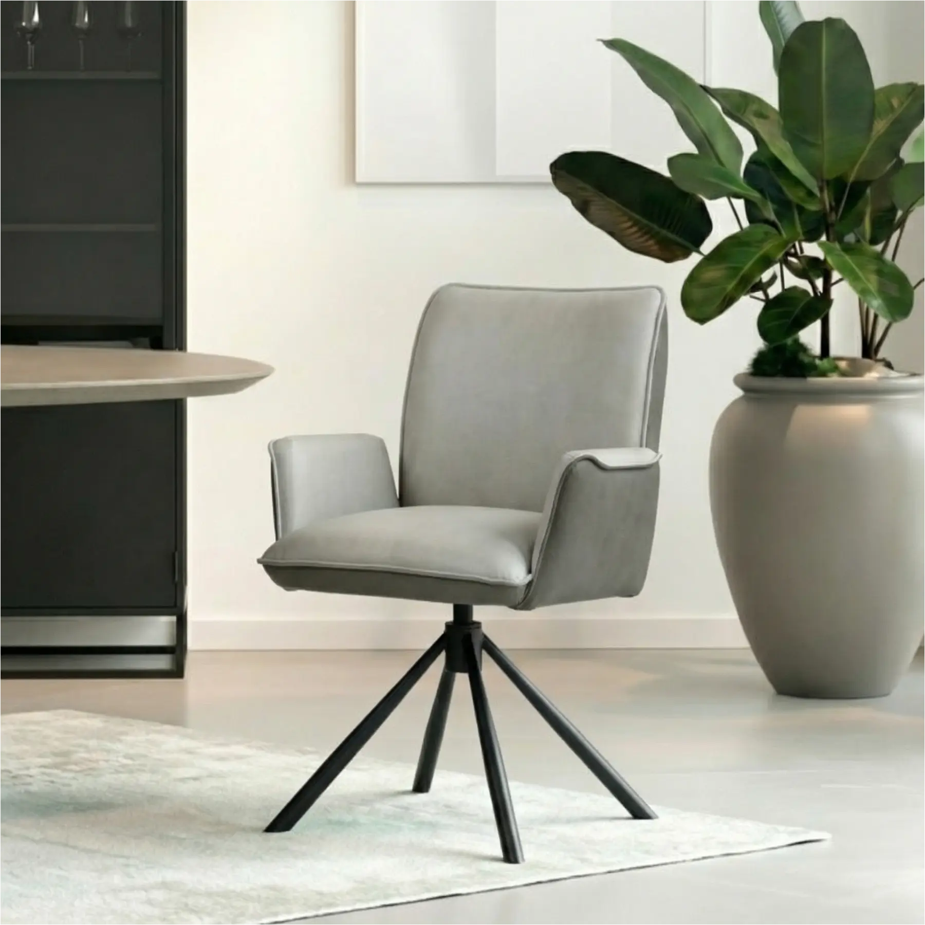 afbeelding van Leren draaibare eetkamerstoel Elite Duo