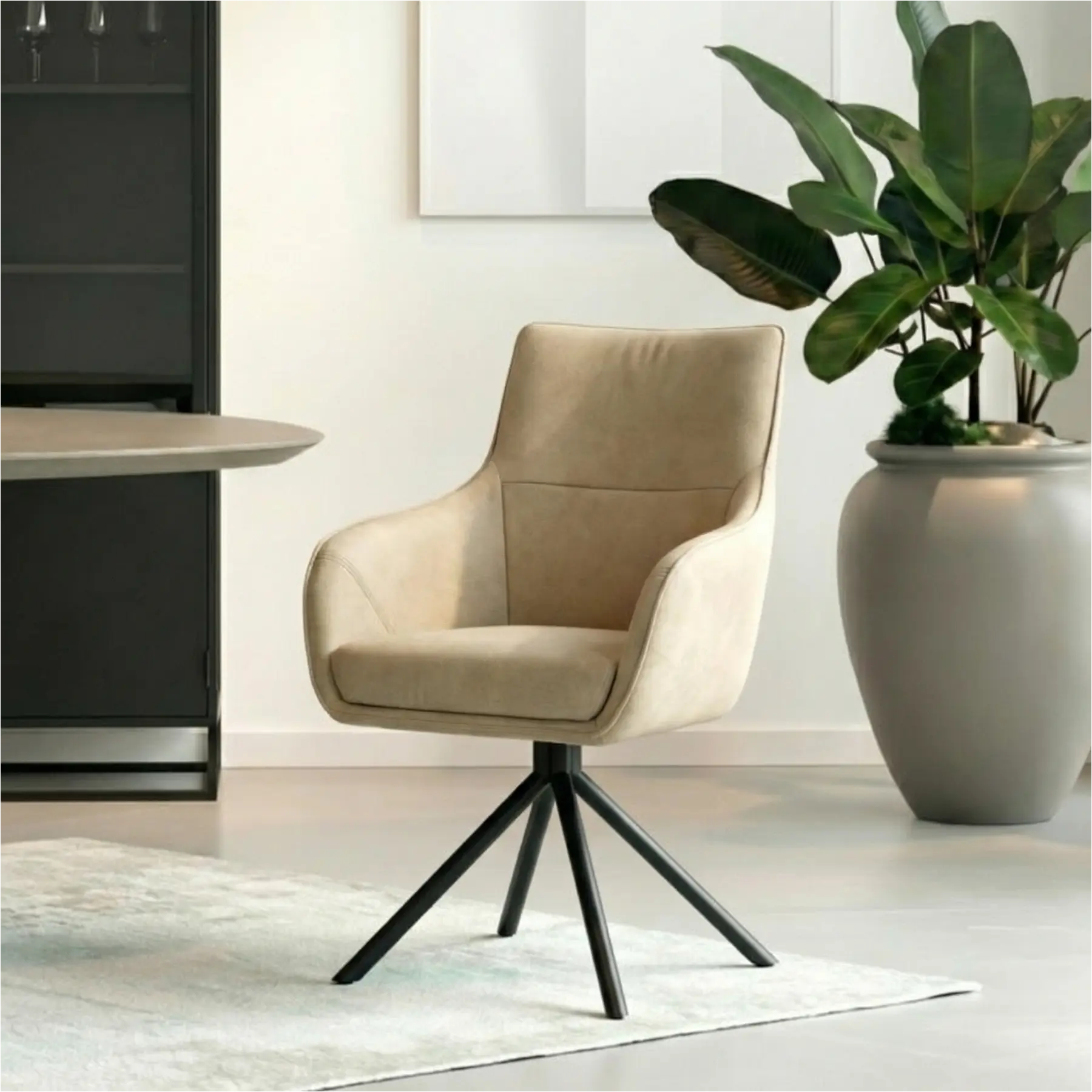 afbeelding van Leren draaibare eetkamerstoel Fancy