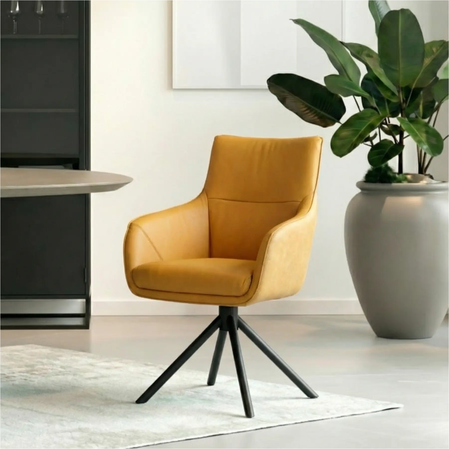 afbeelding van Leren draaibare eetkamerstoel Fancy Duo