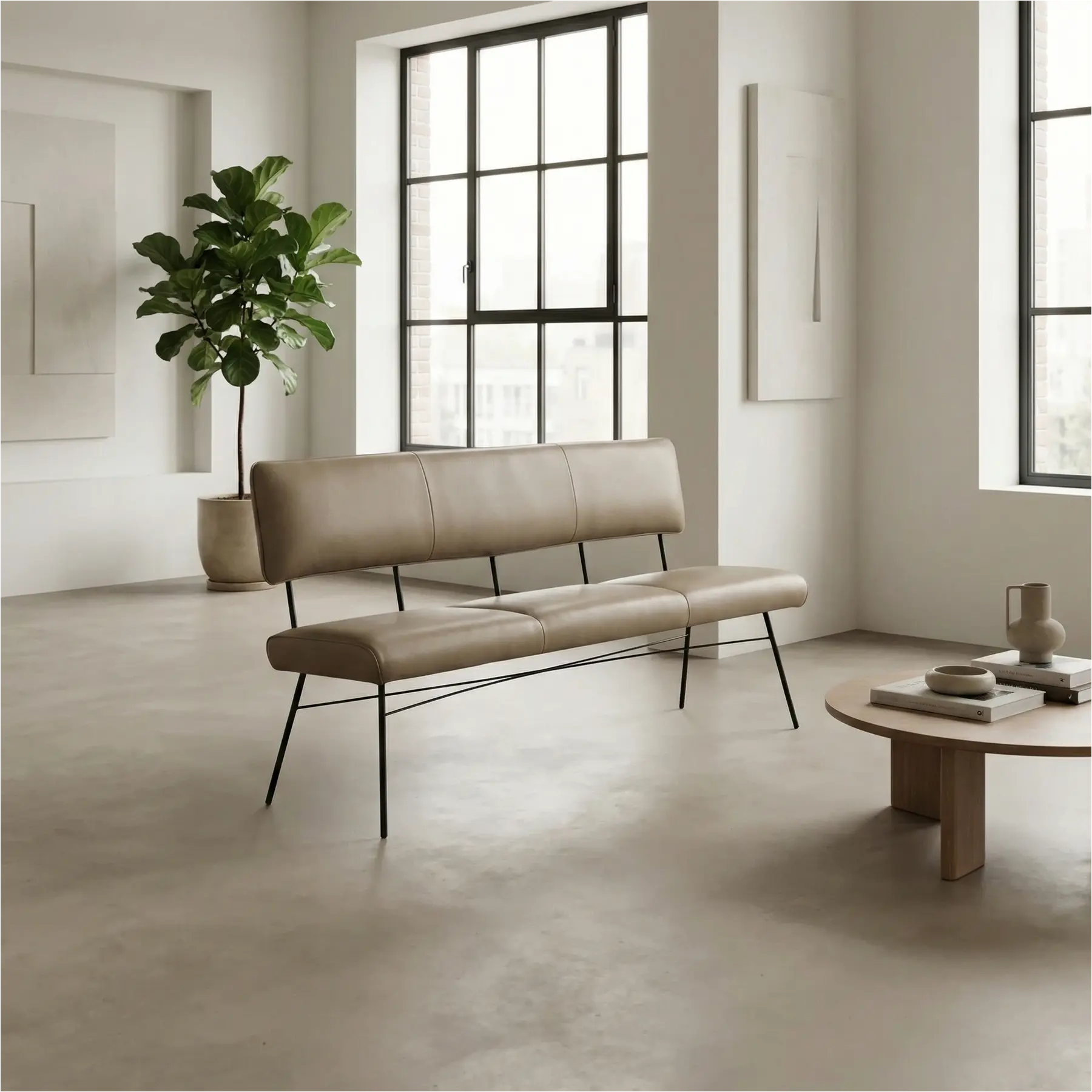 afbeelding van Leren eetkamerbank Solid