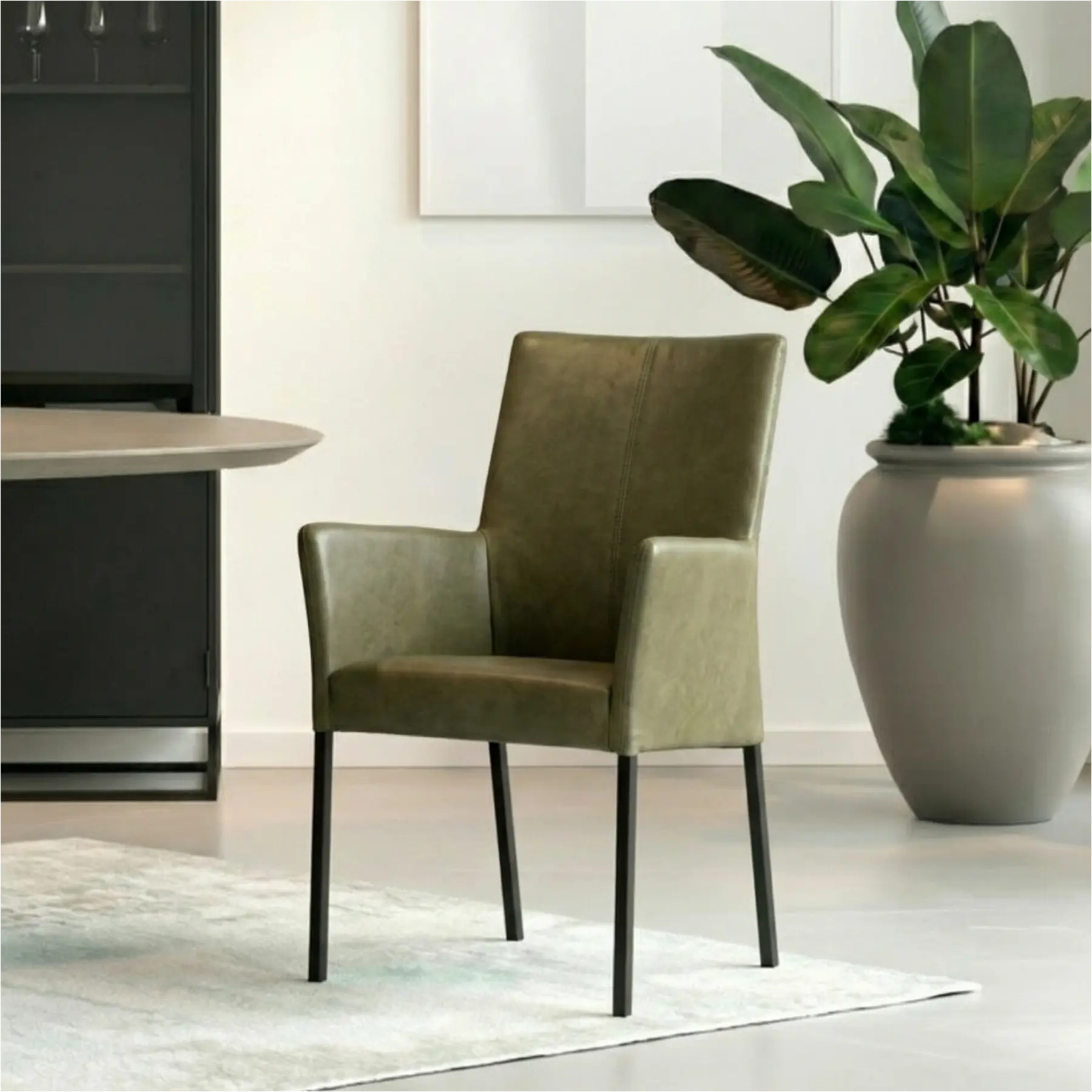 afbeelding van Leren eetkamerstoel Comfort met armleuning