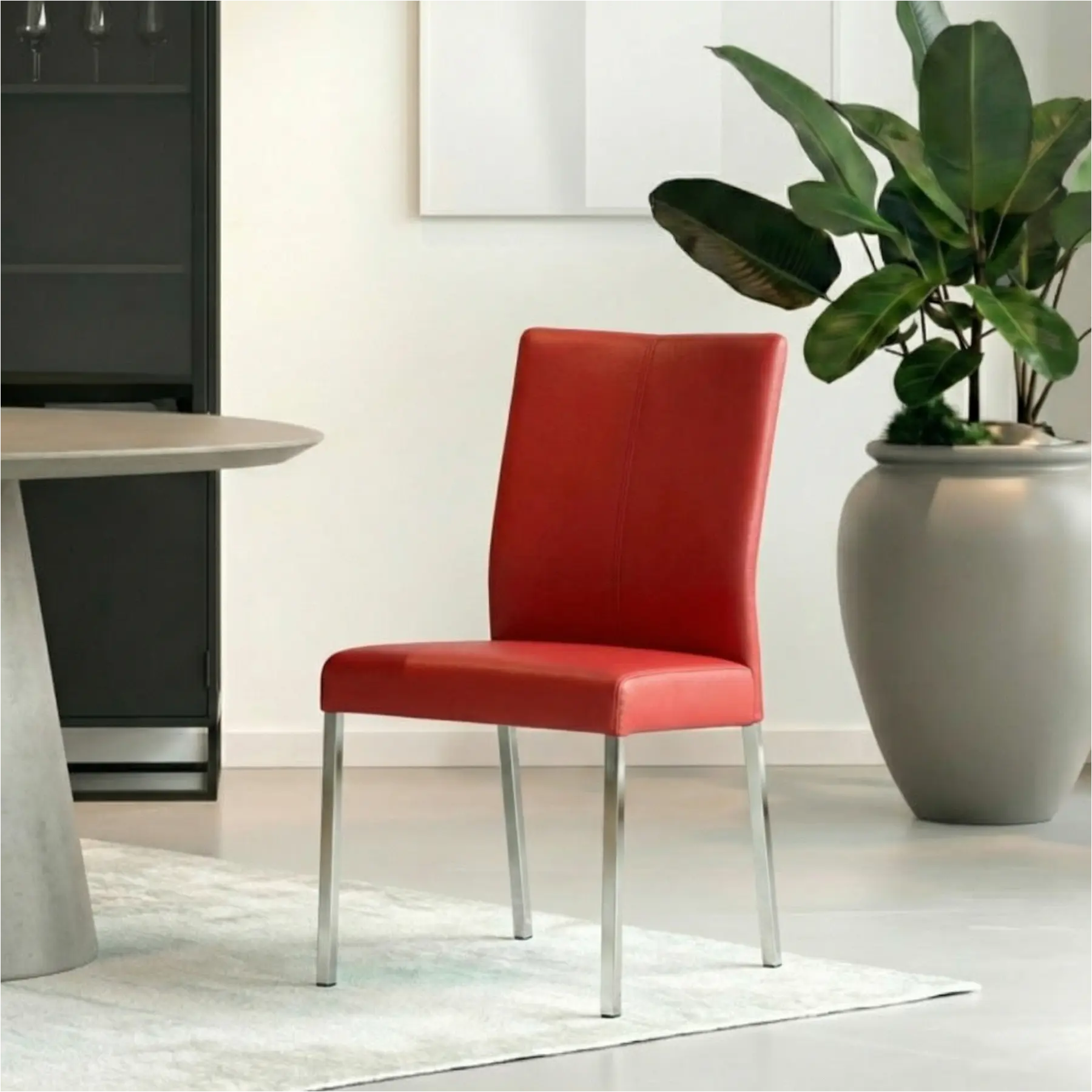 afbeelding van Leren eetkamerstoel Comfort - Toledo Ducati (rood) - Poten staal vierkant RVS