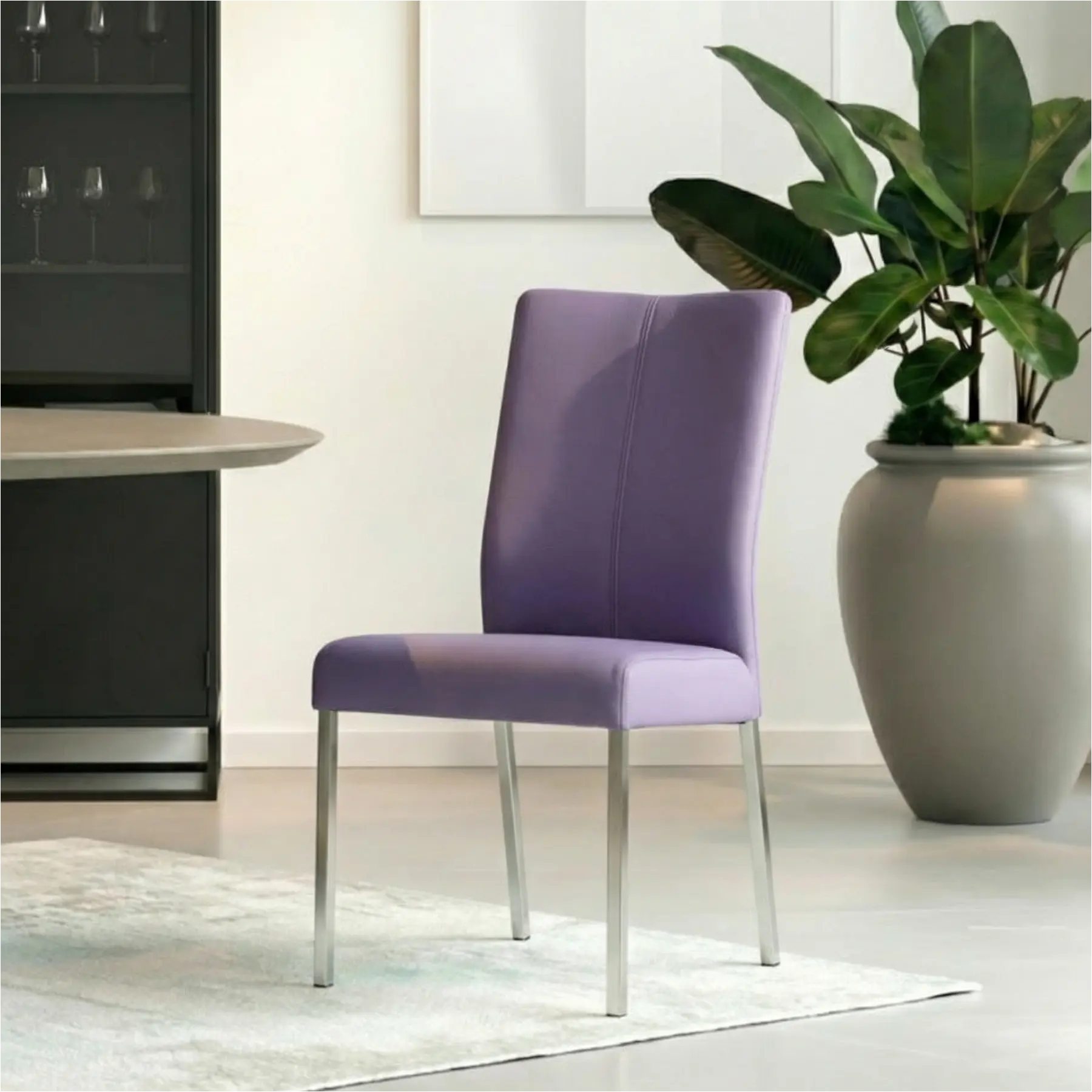 afbeelding van Leren eetkamerstoel Comfort - Toledo Lila (lichtpaars) - Poten staal vierkant RVS
