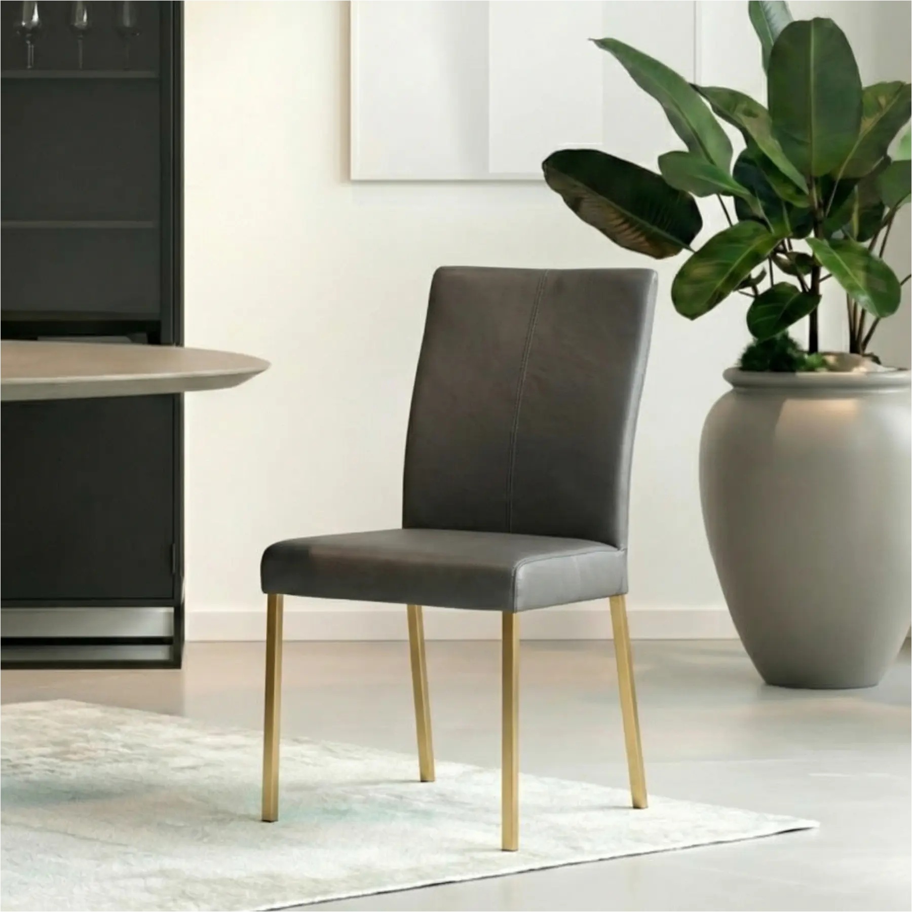 afbeelding van Leren eetkamerstoel Daily - Toledo Antracite (donkergrijs) - Poten staal vierkant RVS