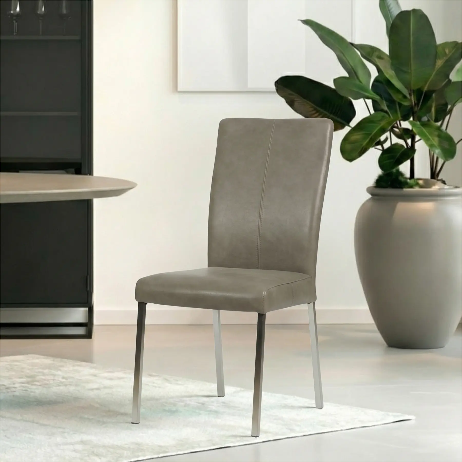 afbeelding van Leren eetkamerstoel Daily - Vintage Stone (grijs) - Poten staal vierkant RVS