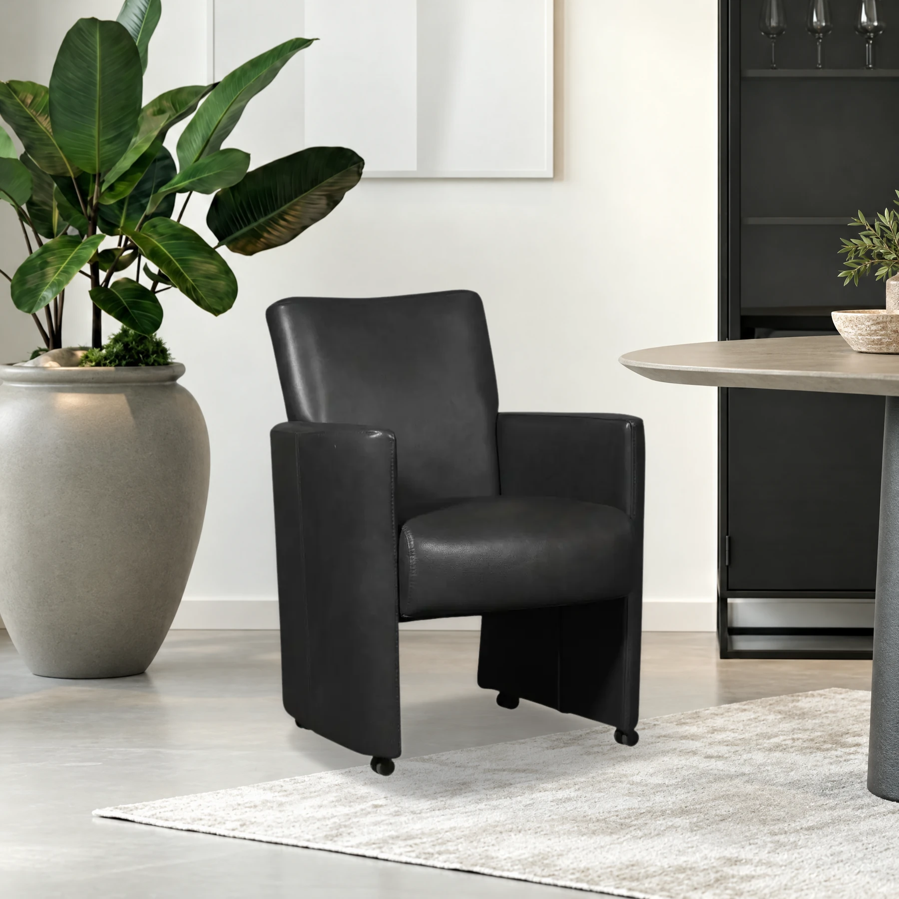 afbeelding van Leren eetkamerstoel Elegant - Granada Black (zwart) - Zonder handgreep