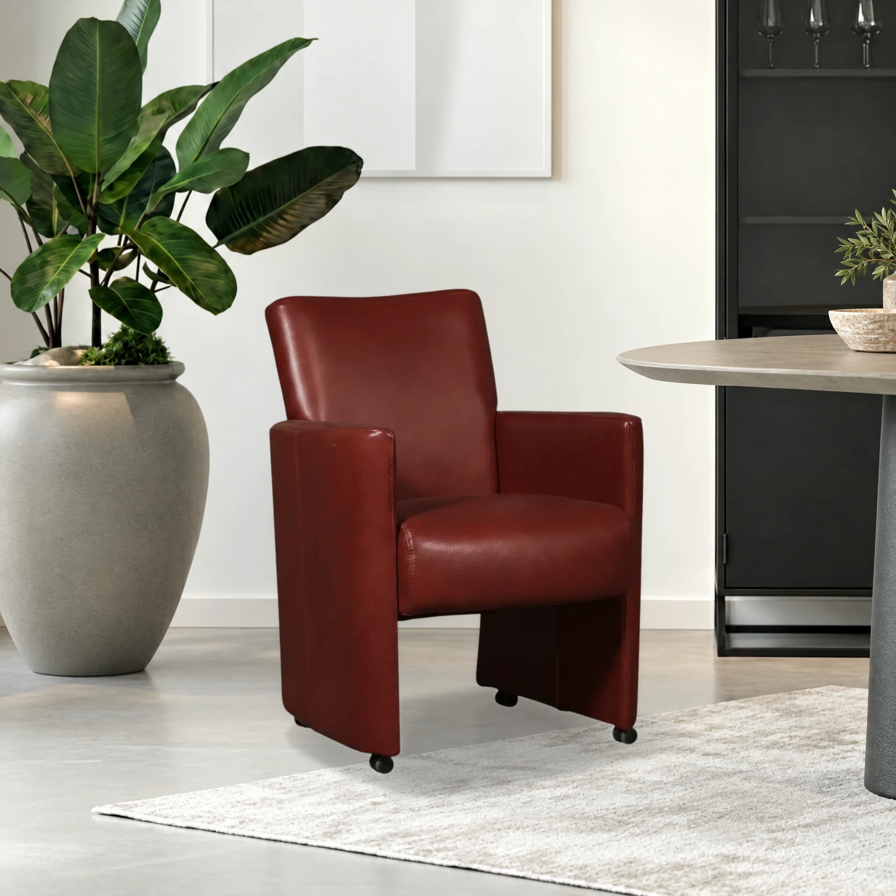 afbeelding van Leren eetkamerstoel Elegant - Granada Rouge (rood) - Zonder handgreep