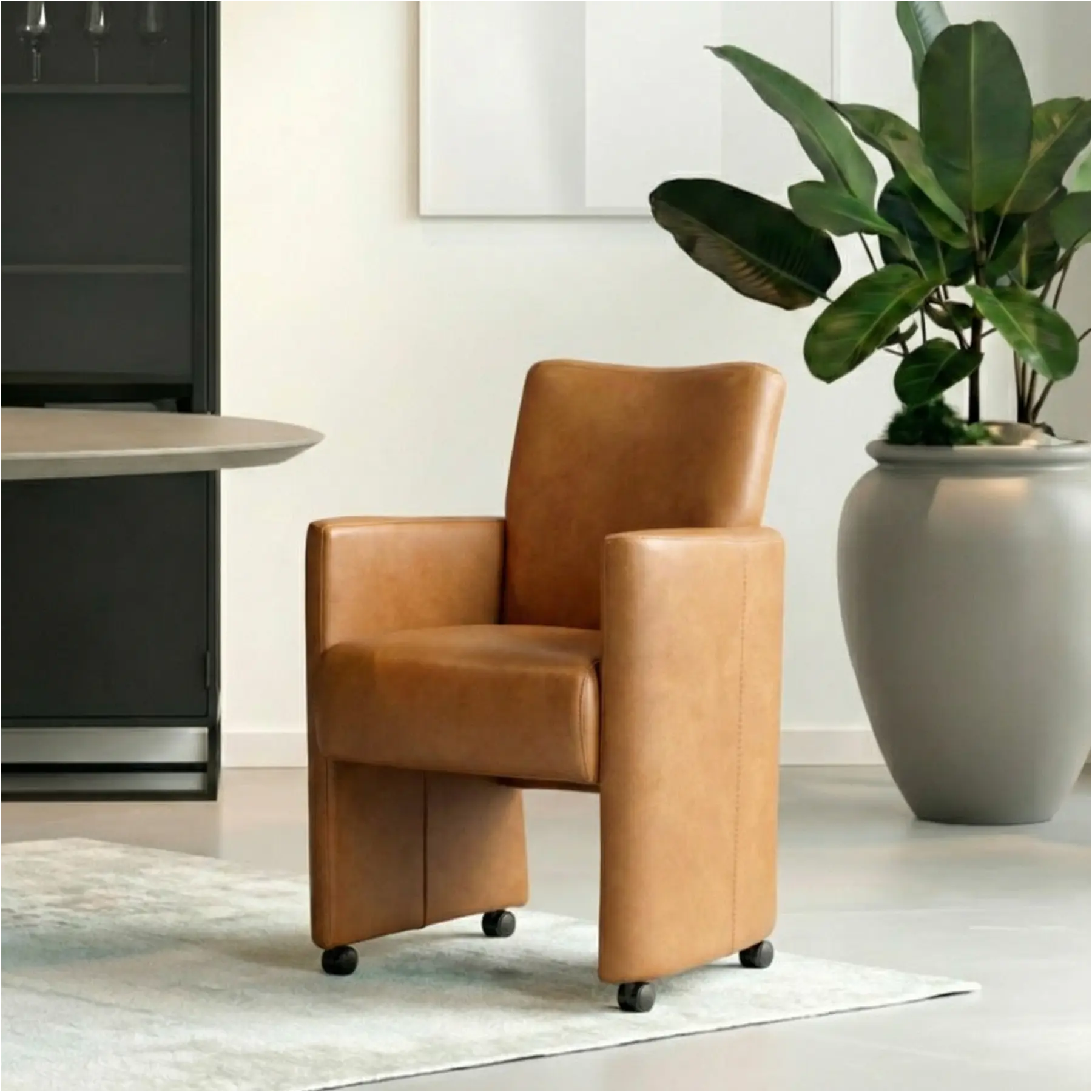 afbeelding van Leren eetkamerstoel Elegant - Granada Sahara (cognac) - Zonder handgreep