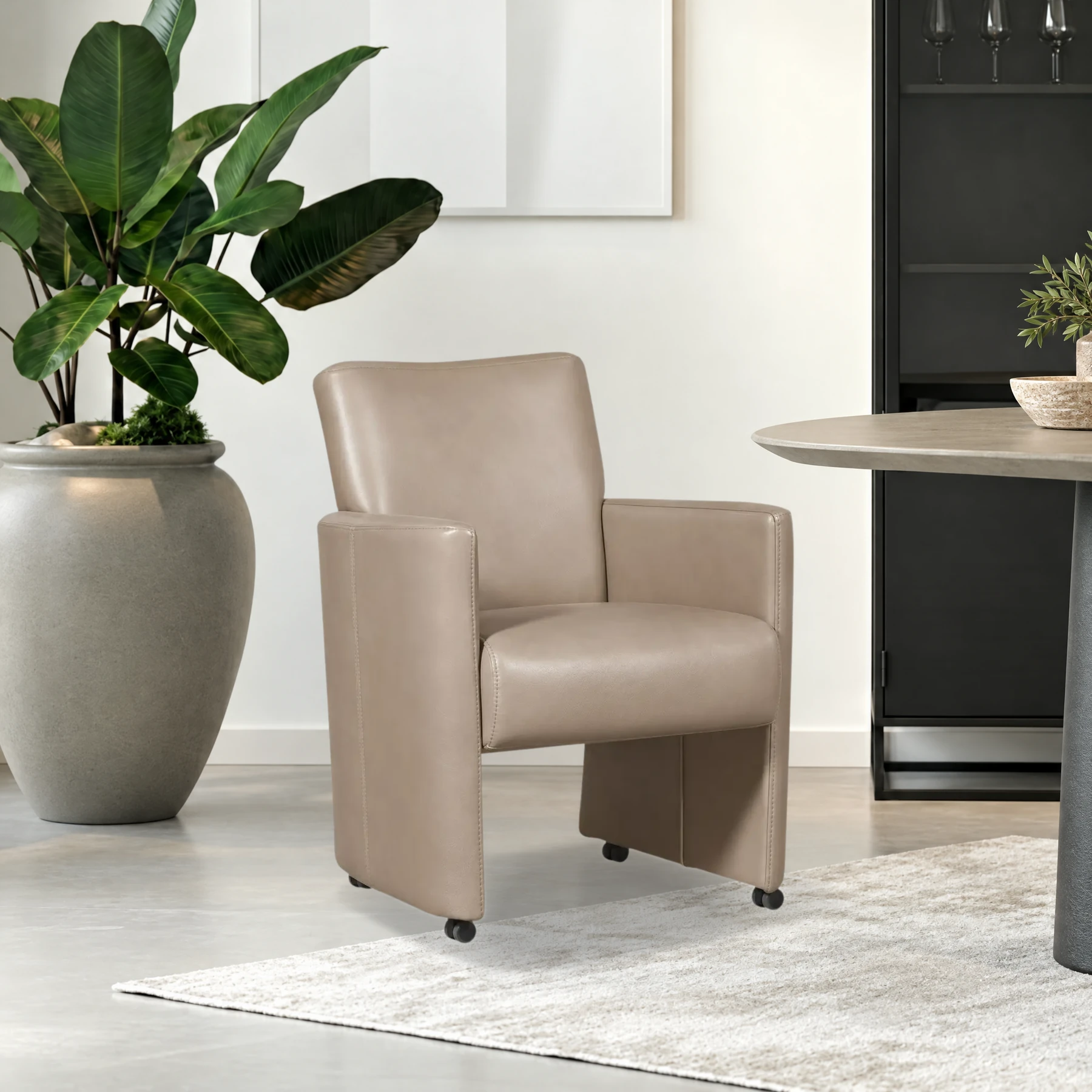 afbeelding van Leren eetkamerstoel Elegant - Granada Taupe (taupe/bruin) - Zonder handgreep