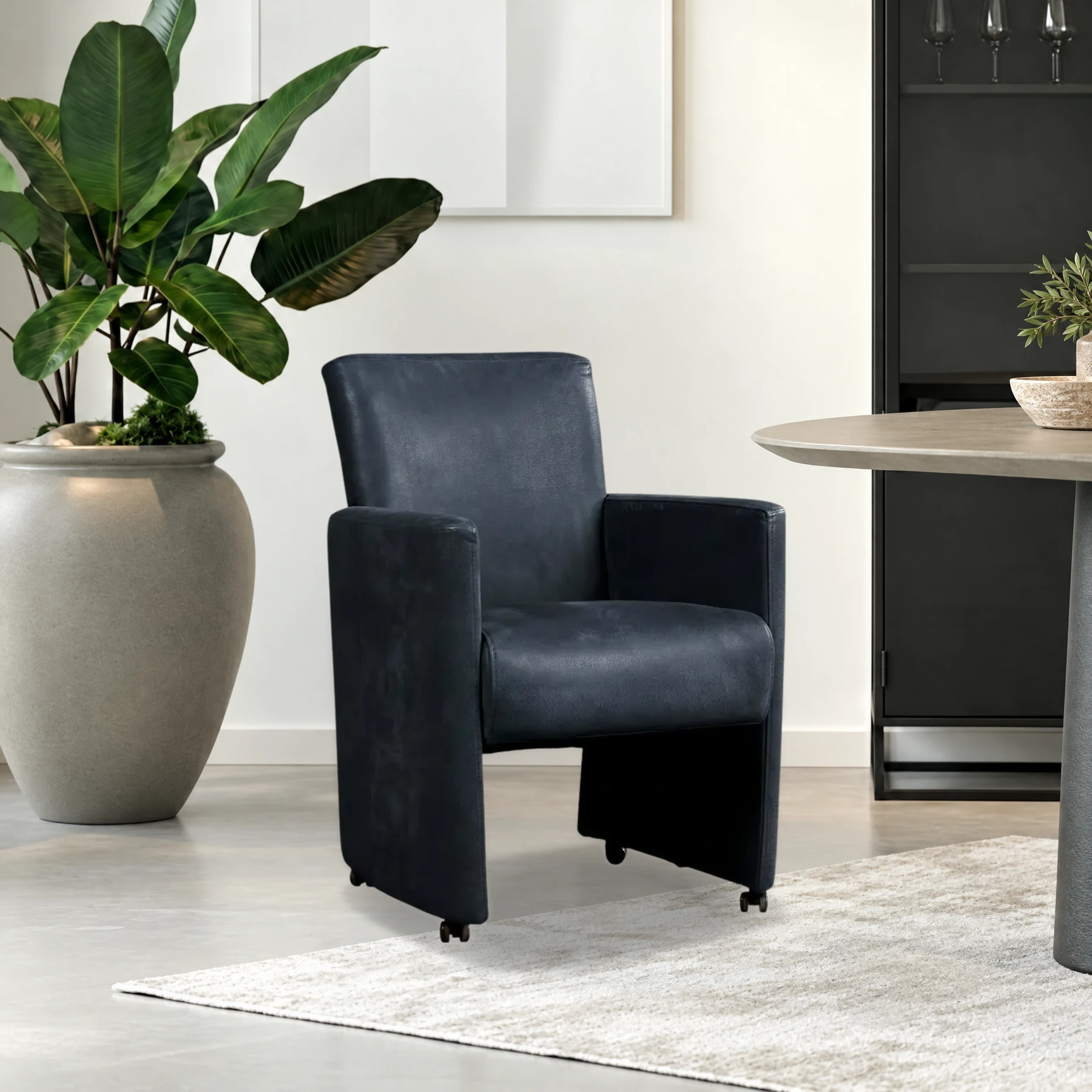 afbeelding van Leren eetkamerstoel Elegant - Kenia Denim (blauw) - Zonder handgreep