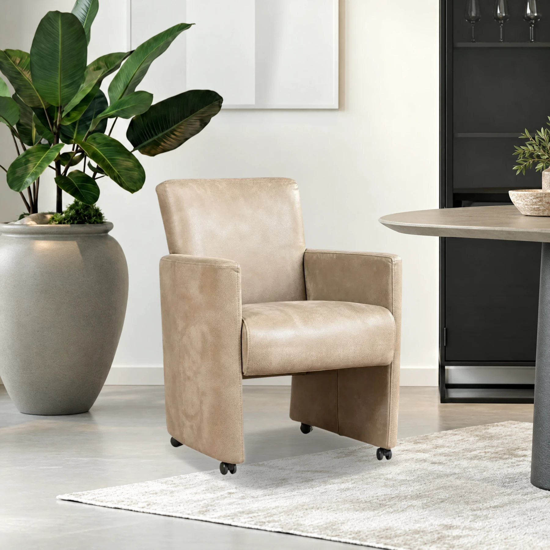 afbeelding van Leren eetkamerstoel Elegant - Kenia Taupe (taupe/bruin) - Zonder handgreep