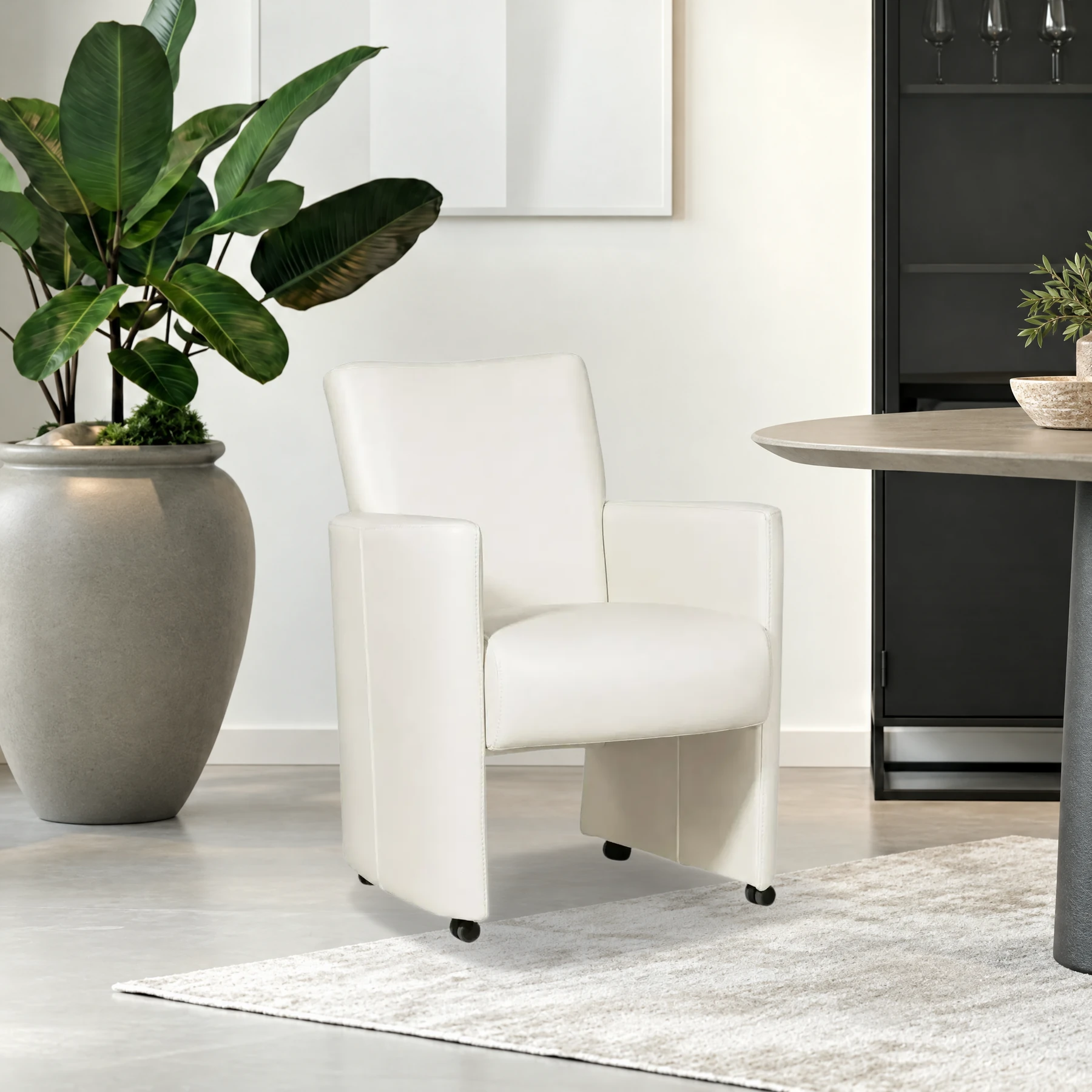 afbeelding van Leren eetkamerstoel Elegant - Massif White (wit) - Zonder handgreep