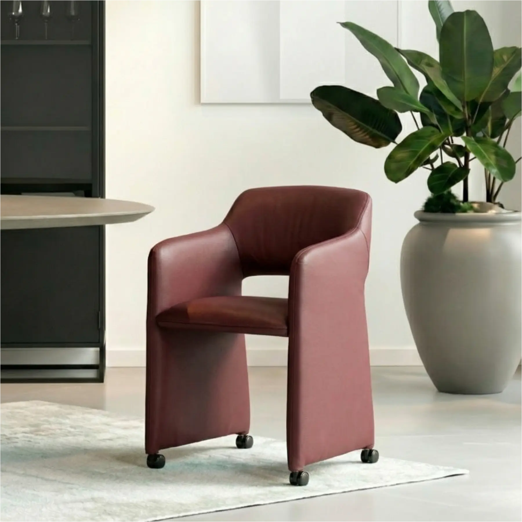 afbeelding van Leren eetkamerstoel Icon - Toledo Bordeaux (donkerrood)