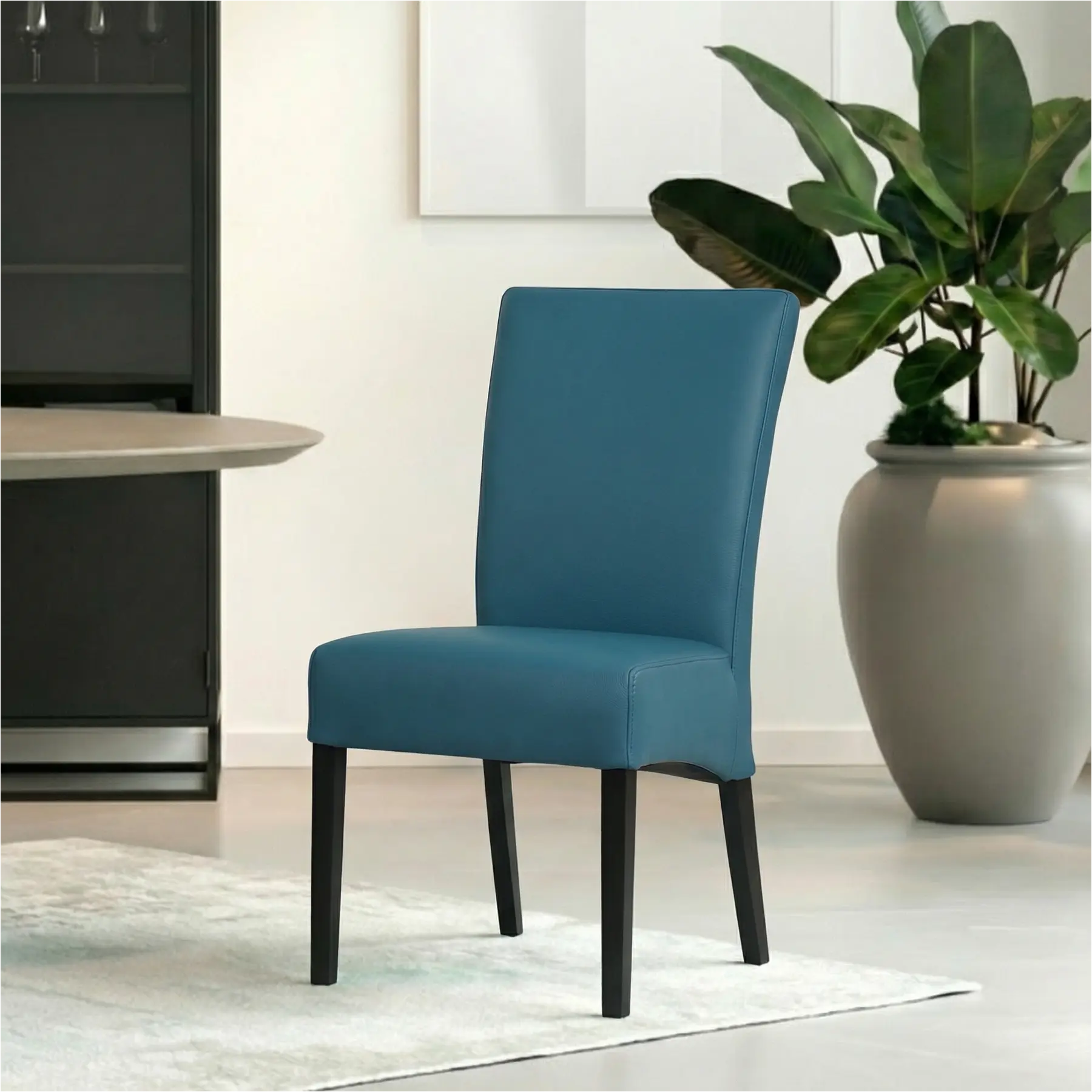 afbeelding van Leren eetkamerstoel Just - Hermes Turquoise (blauw) - Poten hout zwart