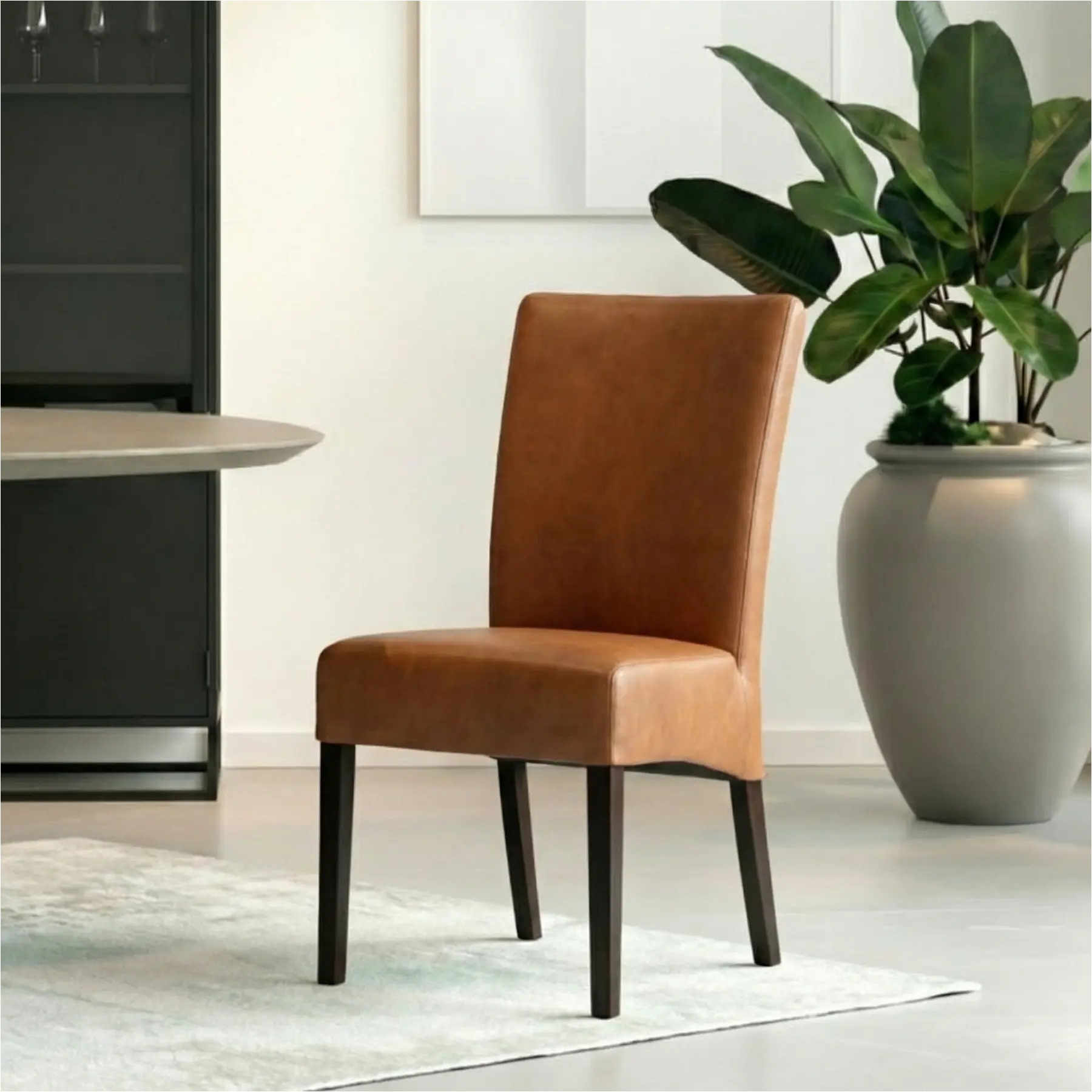 afbeelding van Leren eetkamerstoel Just - Rancho Cognac (cognac) - Poten hout zwart