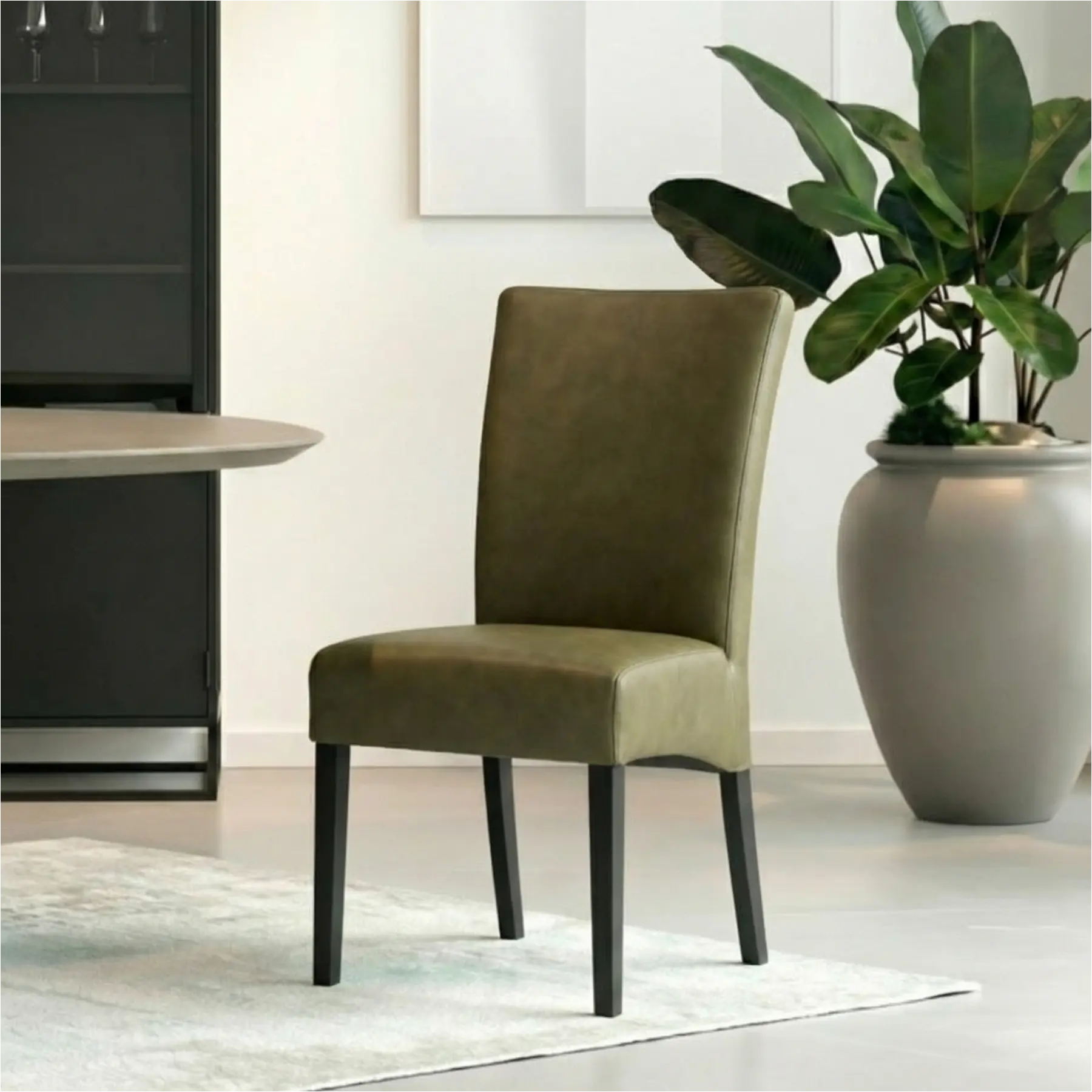 afbeelding van Leren eetkamerstoel Just - Rancho Green (olijf/groen) - Poten hout zwart