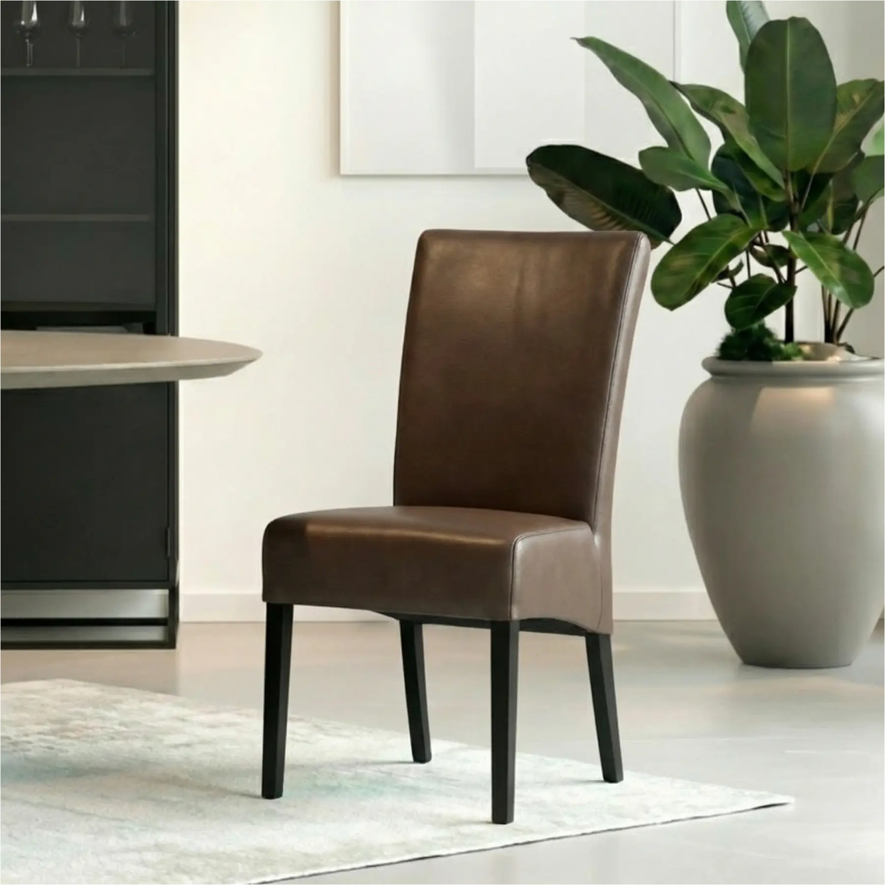 afbeelding van Leren eetkamerstoel Just - Toledo Moss (bruin/groen) - Poten hout zwart